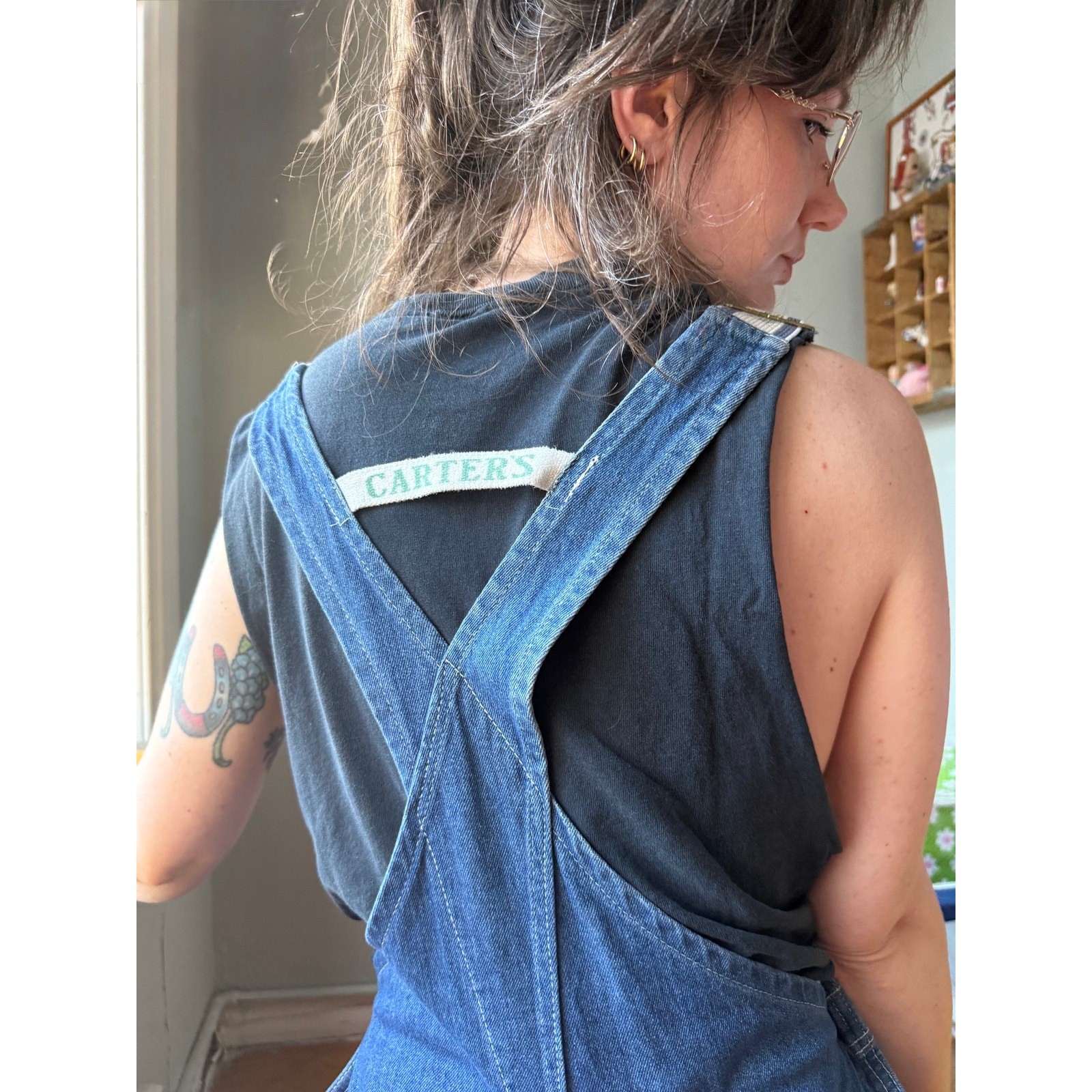 Vintage 70s Carters Denim Overalls | Patched Workwear Carpenter Coveralls | 28&Prime;