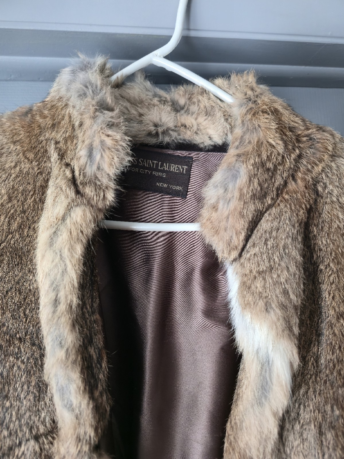 Jacques Saint Laurent Brown Beige Fur Coat Women&rsquo;s Regular Paris New York Style