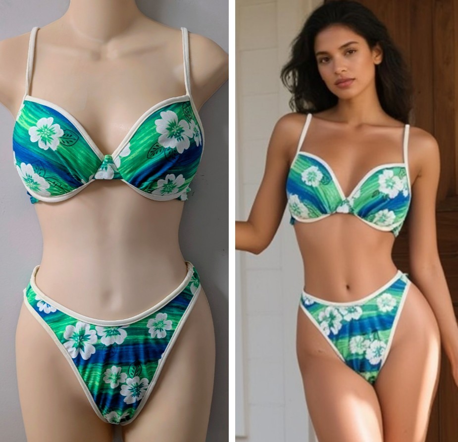 Bare Assets Vintage High Leg Bikini Dead Stock Tropical Print Push-up 90&rsquo;s Y2K S