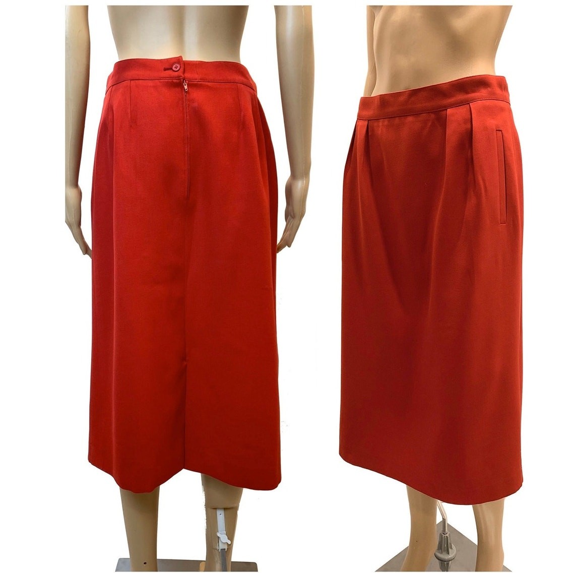 70s 80s Ted Lapidus Wool Midi Skirt | Brick Red | France | W 29.5&Prime;