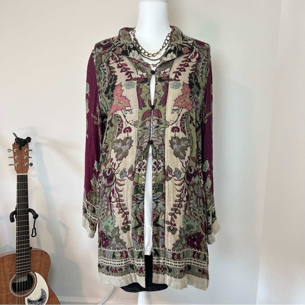 TravelSmith Indian Vintage Eggplant Purple Floral Kimono Boho Statement Robe 🍆