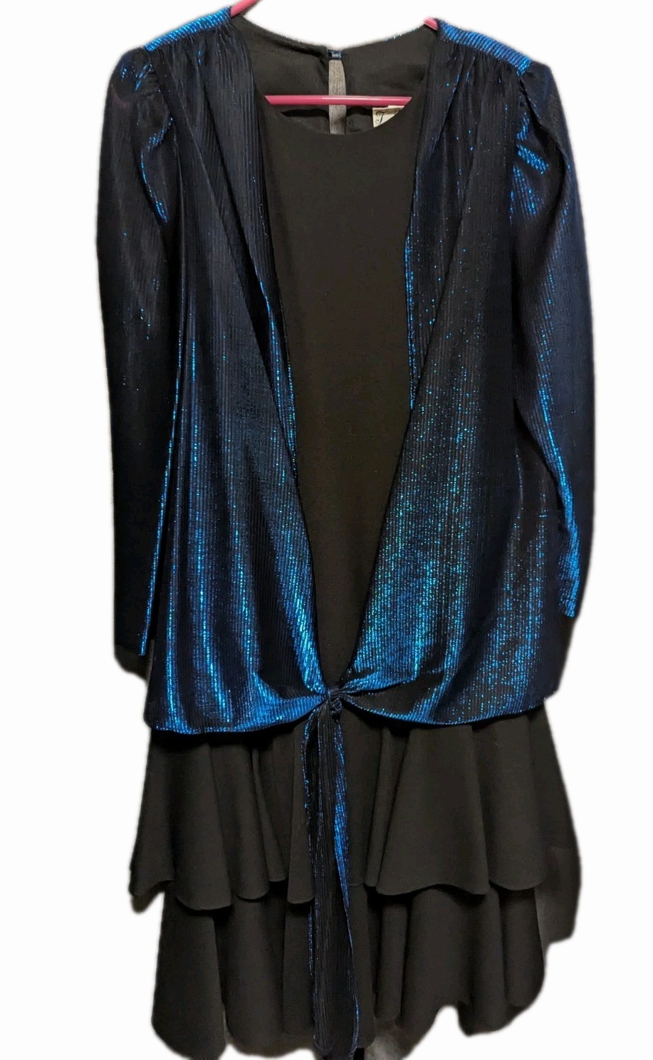 Vintage 80s Glitter Blue Flowing Disco Cocktail Dress Plus Size 18