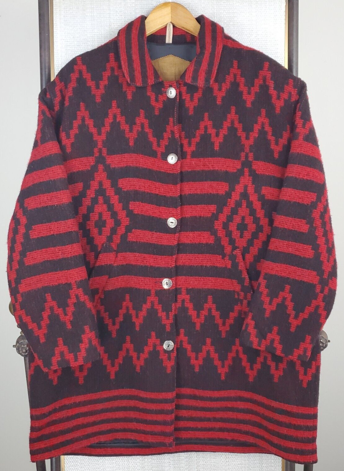 VTG WOOLRICH USA Size Large Womens Wool Aztec Southwest Chore Barn Jacket Coat