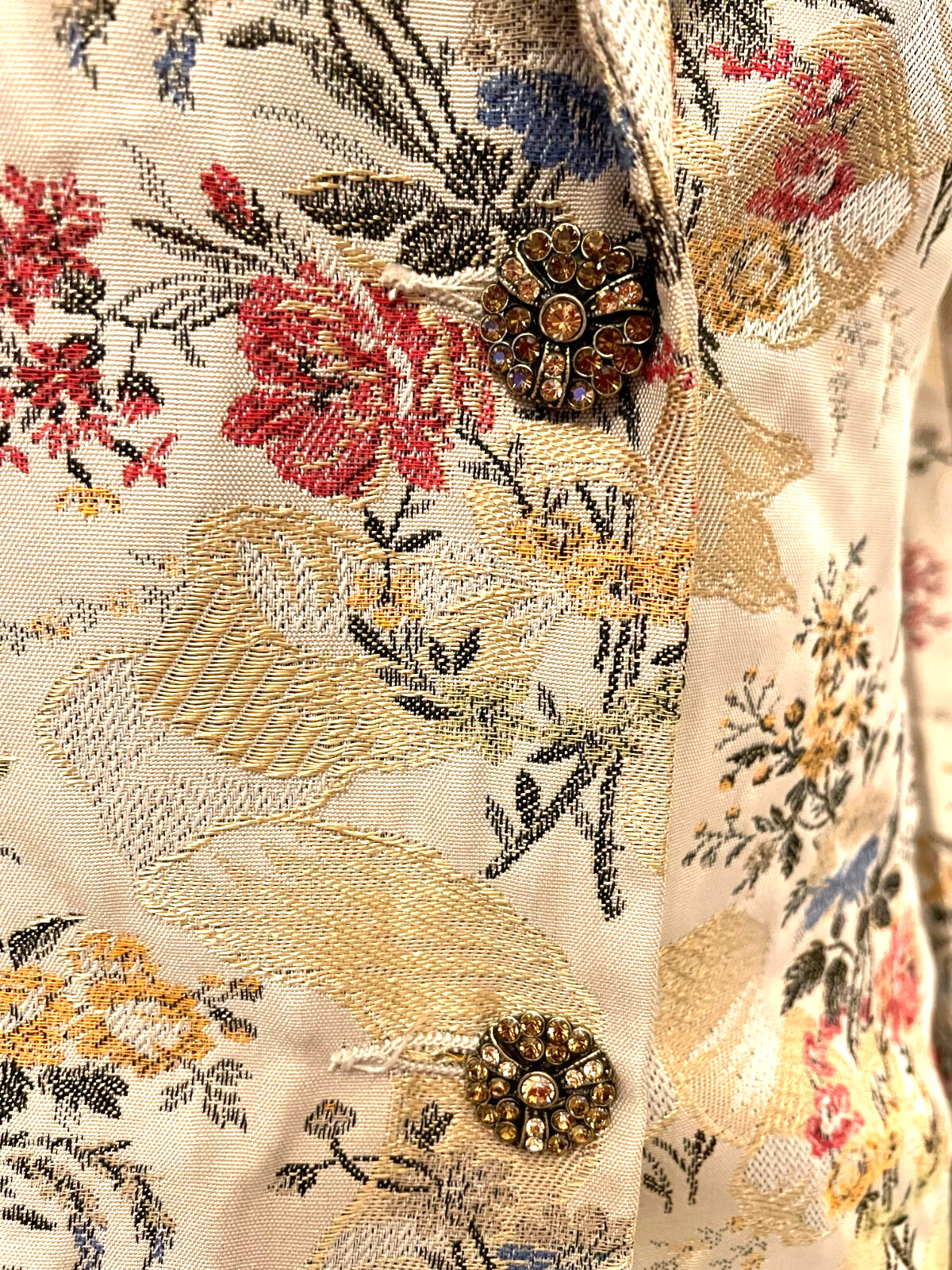 Vintage Cache Womens Oriental Evening Jacket Sz 6 Beige Floral Metallic Brocade