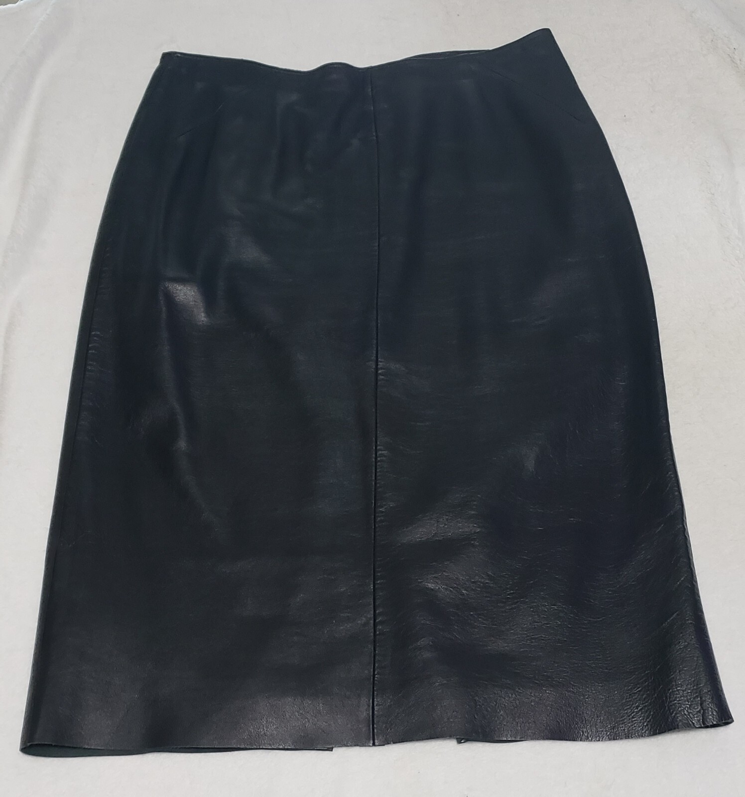 Black Leather Skirt Hugo Buscati sz 6 Calf Length Lined Back Zipper 30 in Vtg