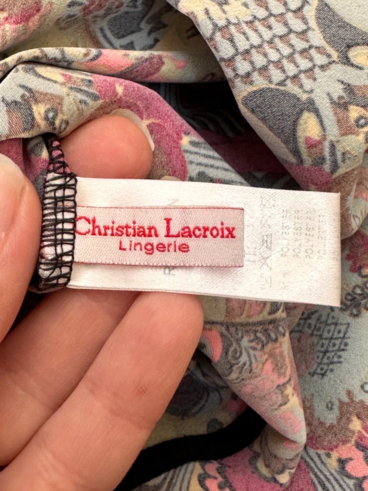 Vintage Y2K Christian Lacroix Lingerie Slip Dress Lace Trim Psychedelic Baroque