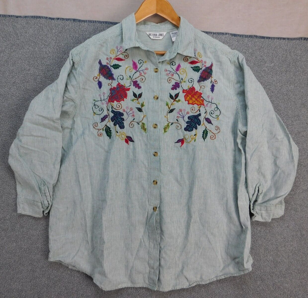 Vintage 90s Victoria Jones Autumn Embroidered Shirt Long Sleeve 24W/44