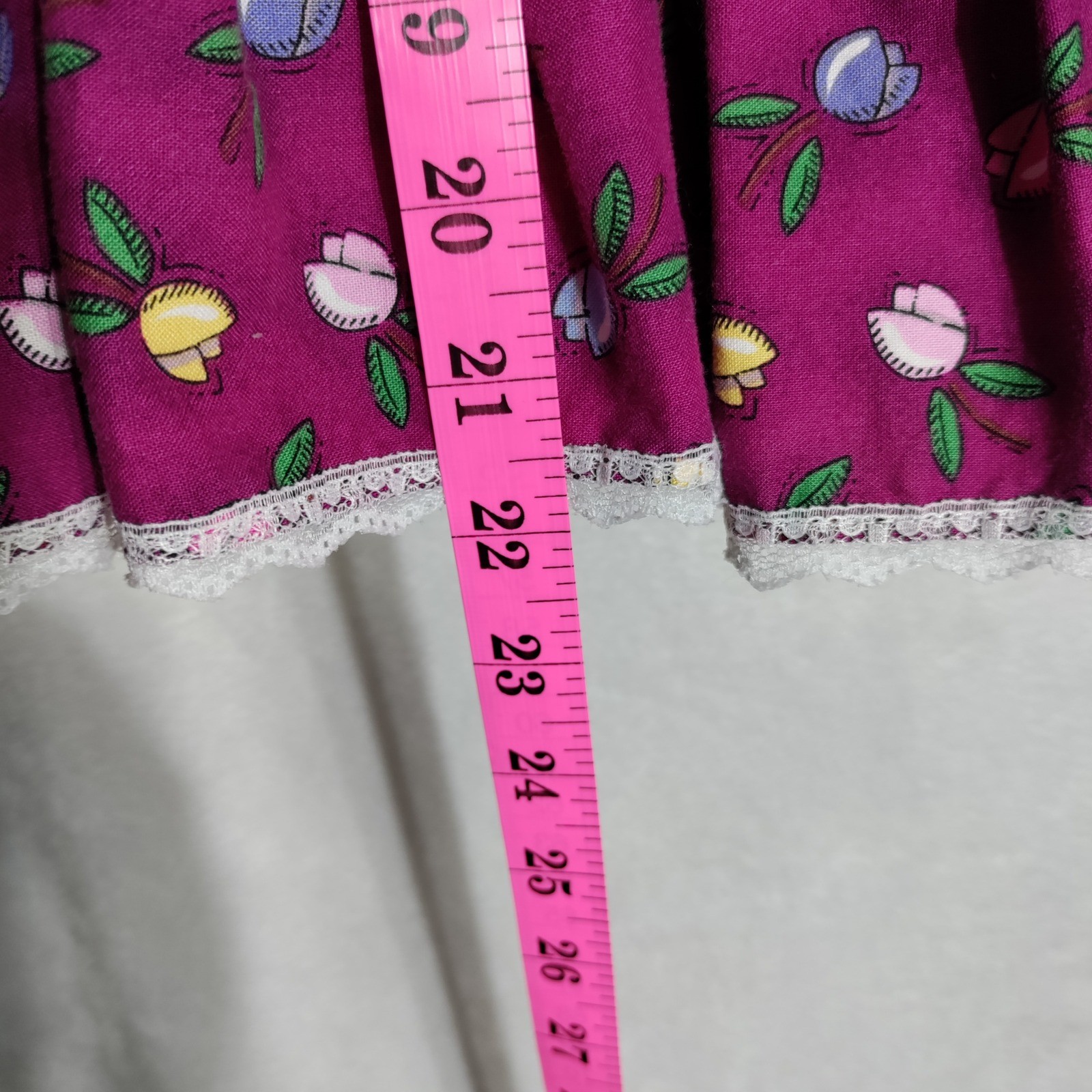 Malco Modes Vintage Purple Floral Square Dance Skirt Lace Trim Tiered Cotton S