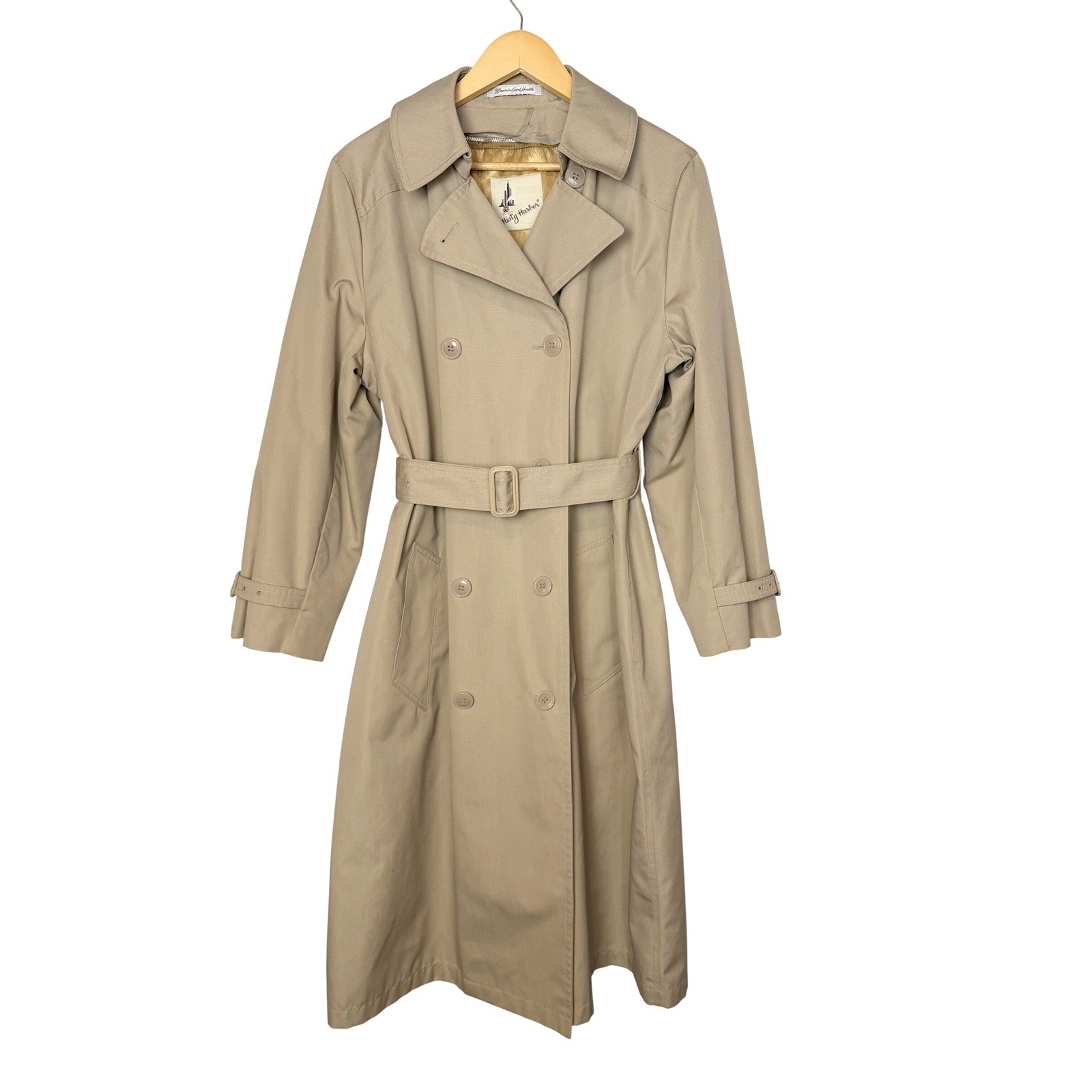 VTG Misty Harbor Trench Coat Tan w/ Removable Wool Blend Liner Sz 16 Dbl Breast