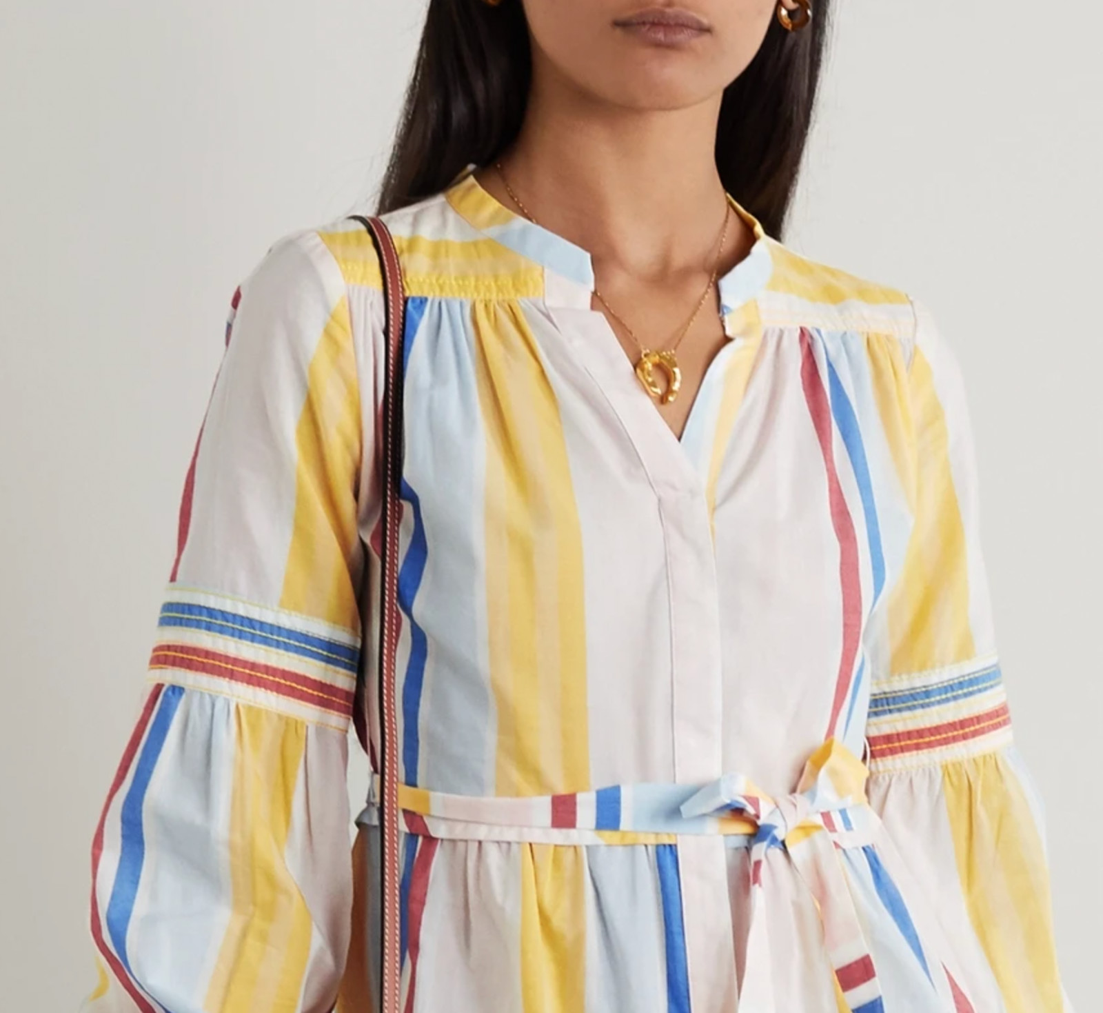 LEMLEM Jima Belted Tiered Striped Woven Mini Dress Gown Mini Dress Tie Belt M