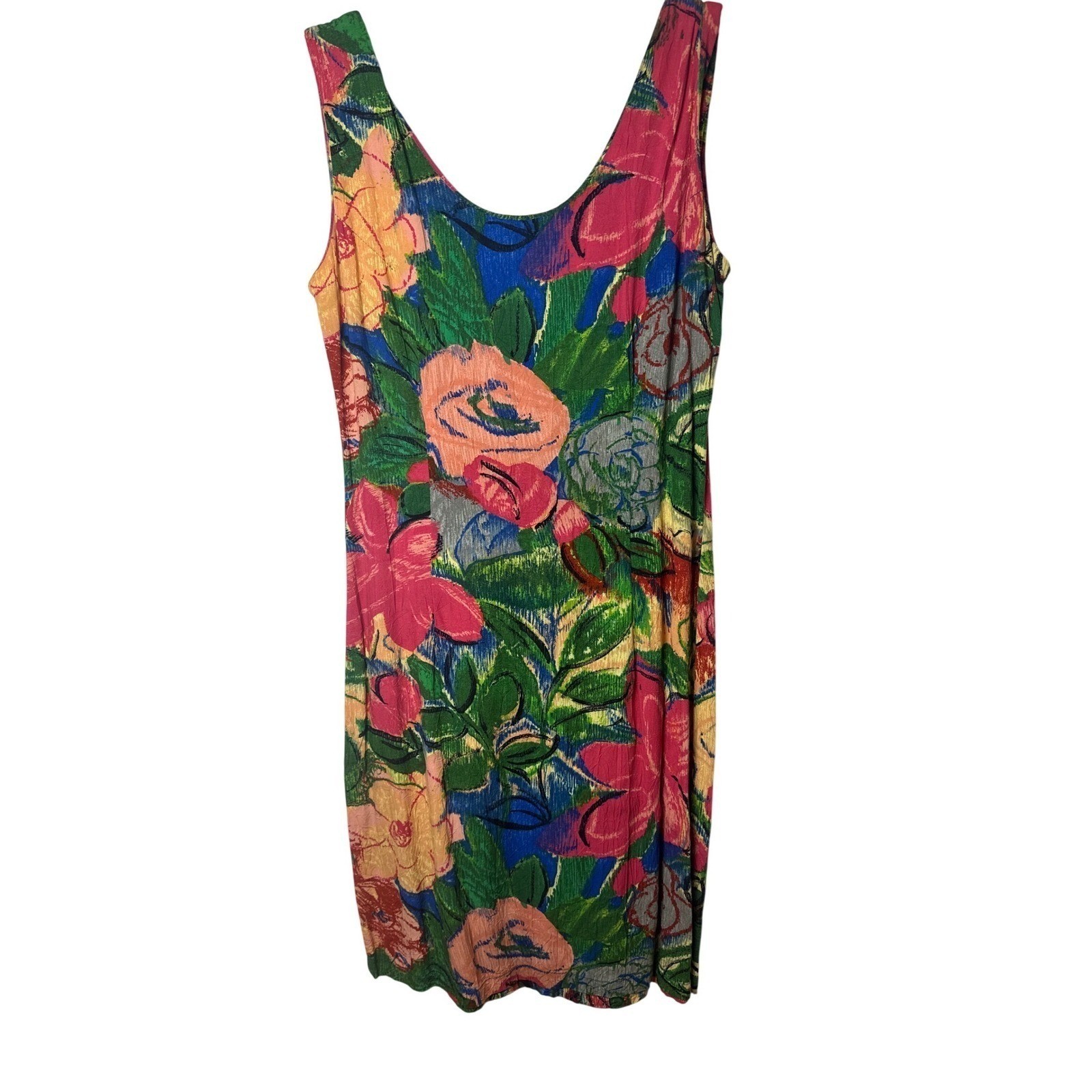 Jams World Vintage Floral Crushed Rayon Sleeveless Sheath Dress Multi Size 7