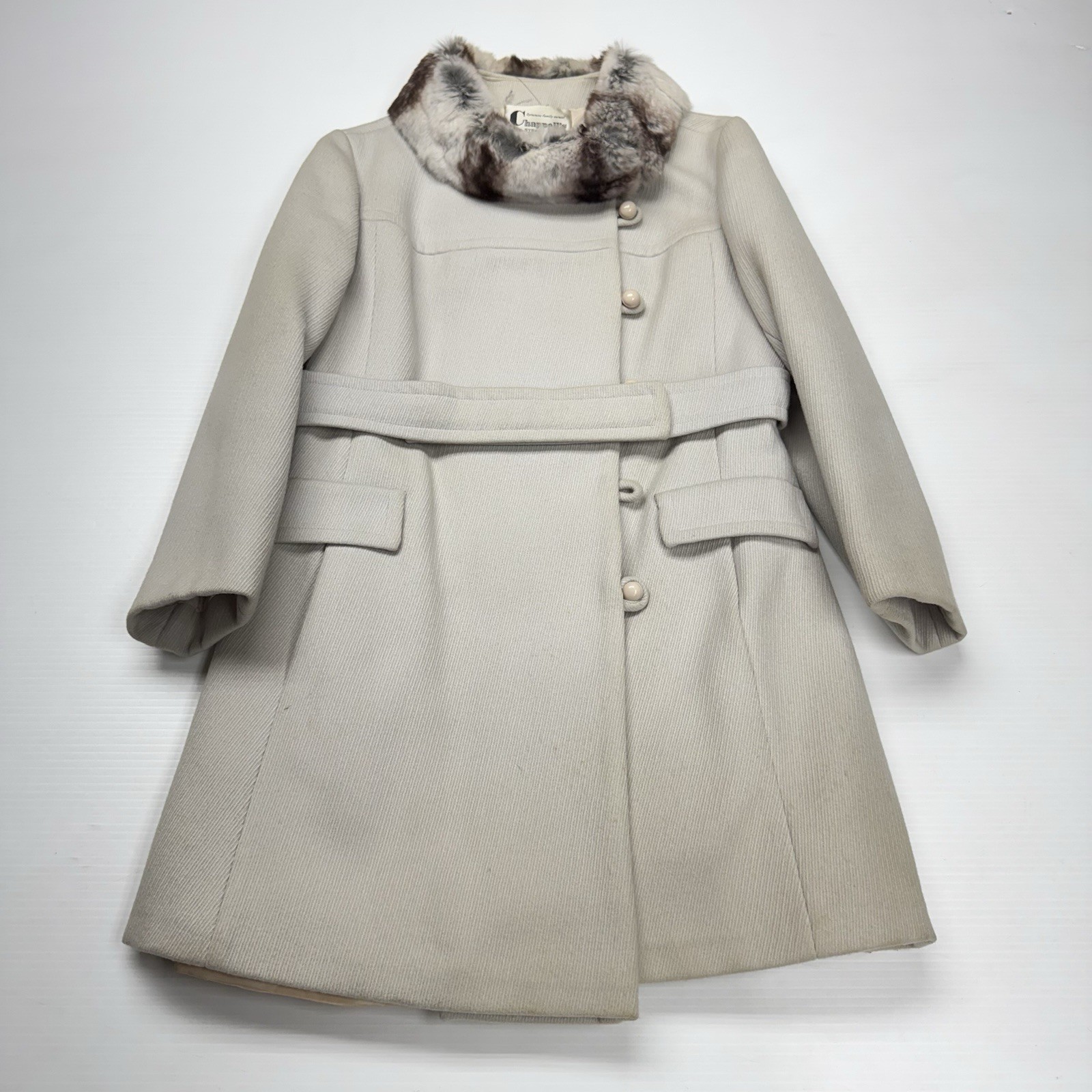 Vtg 60s Chappelles Syracuse Womens Chincilla Fur Trimmed Princess Coat M Gray