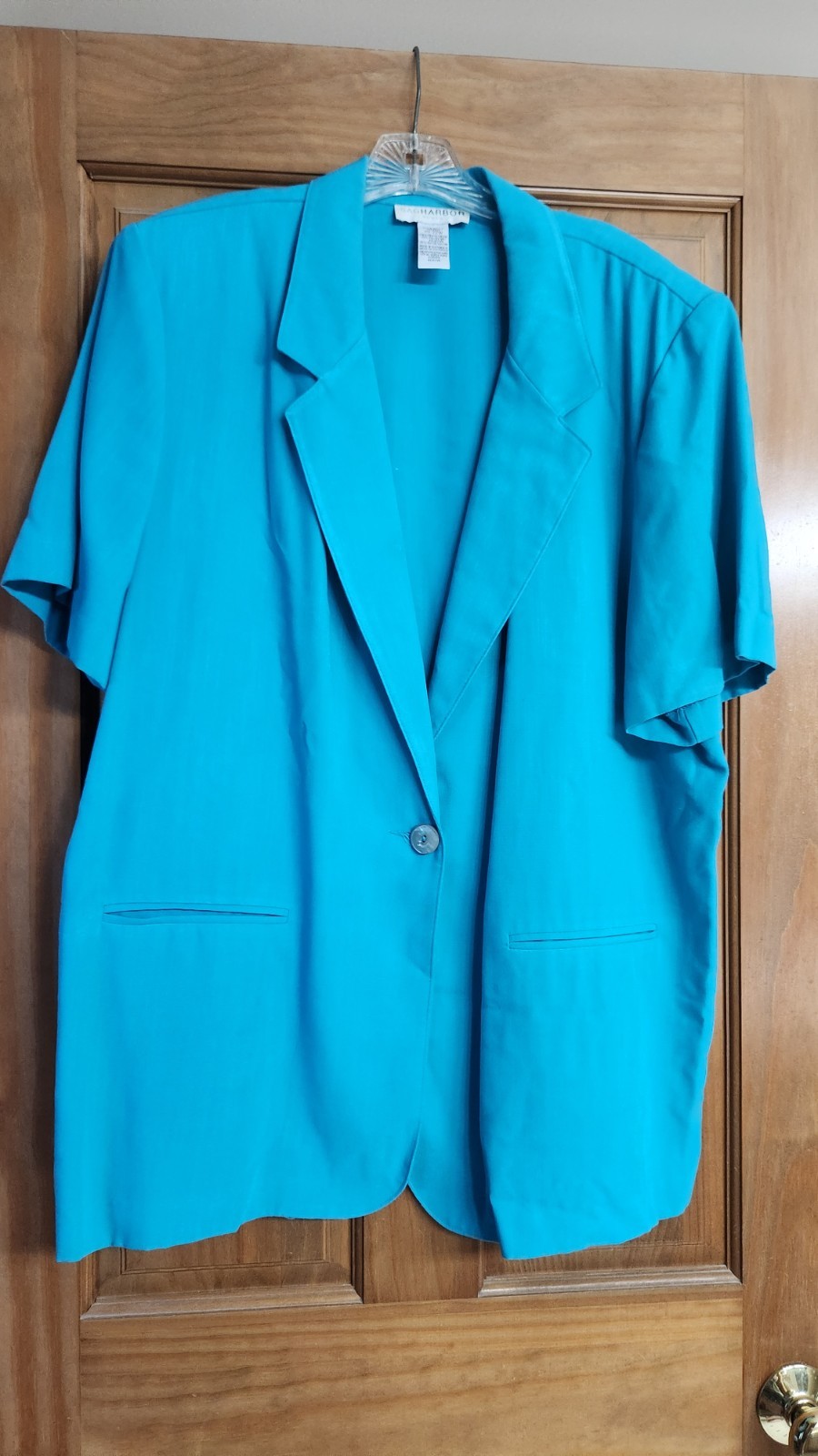 Vintage Sag Harbor Women 22W Short Sleeve Jacket Bright Blue Teal Office Career