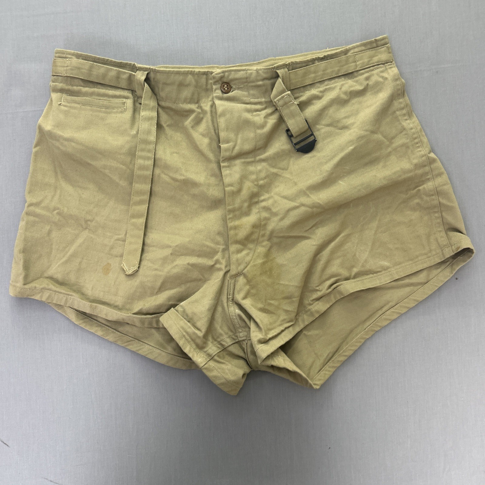 Vintage 1940s WW2 US Military Belted Swim Scuba Trunks Khaki Shorts Sz 34