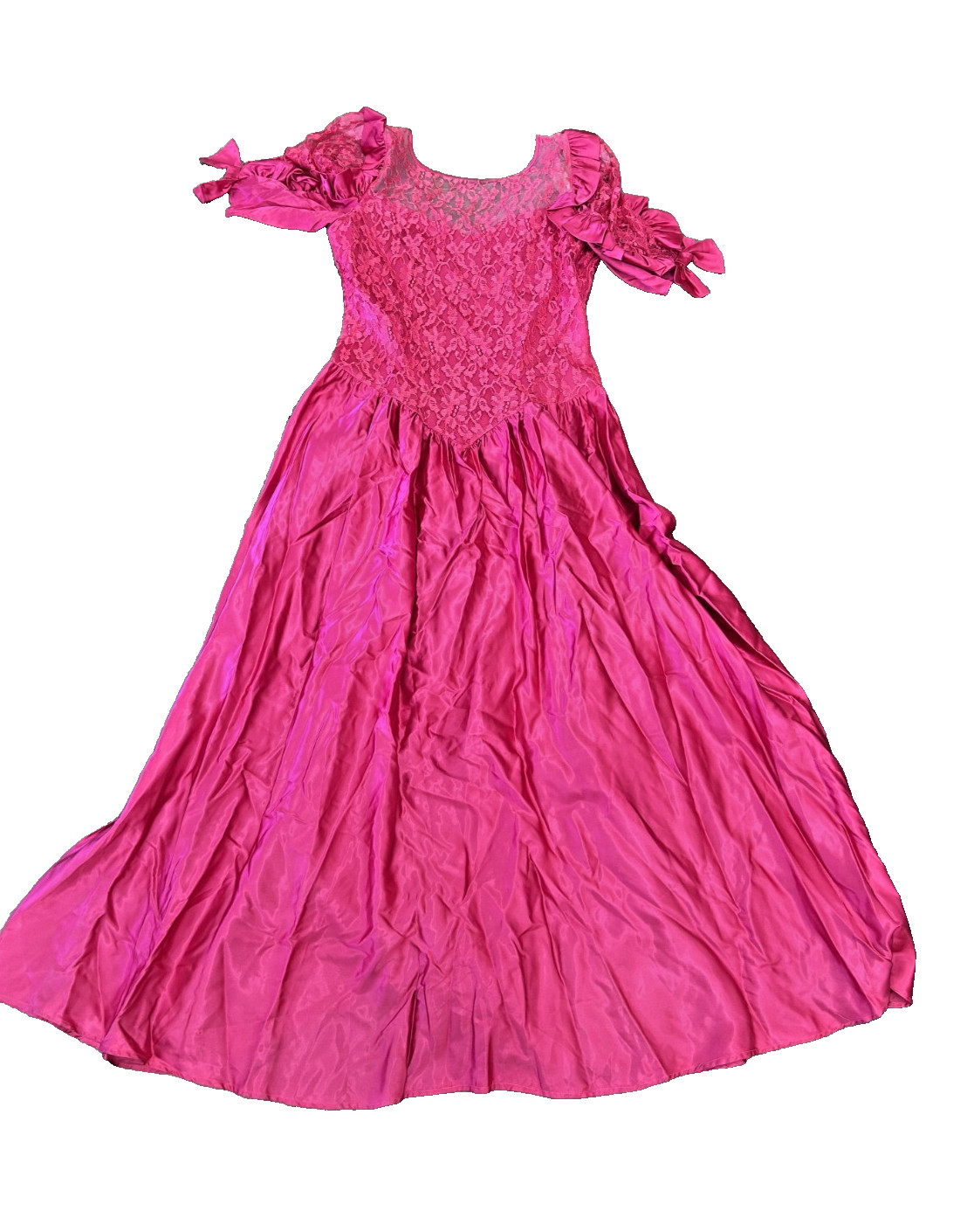 Hot Pink Vintage 80’s Prom Dress Size 15/16 Made in USA 17&rsquo;x53&prime;