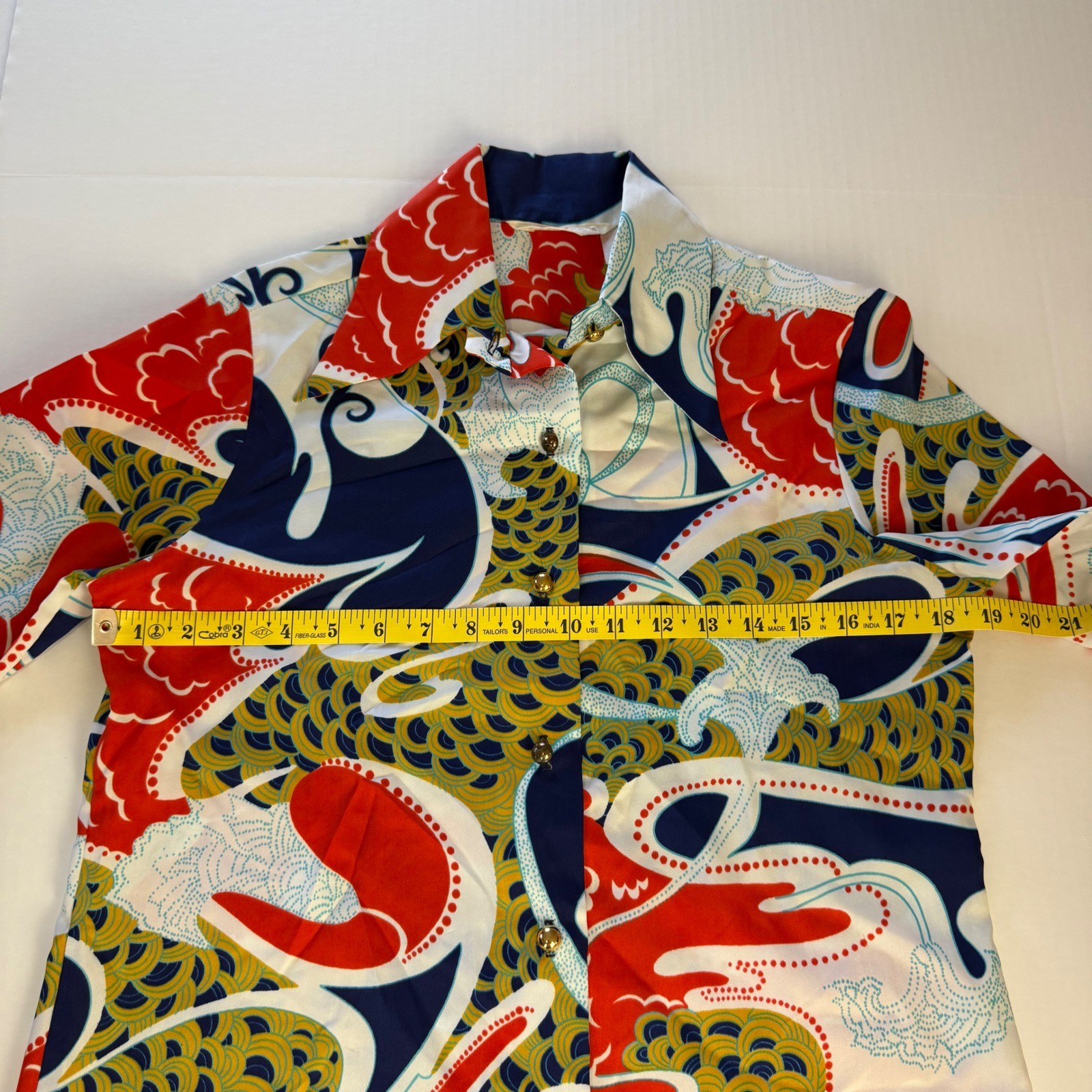 Vintage La Baroque Lady Arrow 70s Psychedelic Print Button Up Shirt Red Navy L