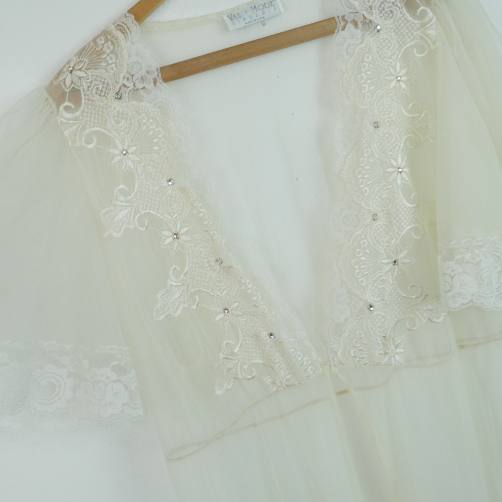 Vintage Val Mode Peignoir Set Sheer Nylon Lace Medium Coquette Bridal Romantic