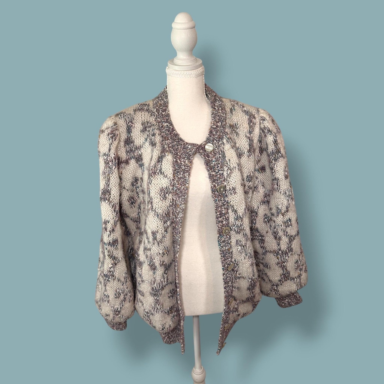 Vintage 80&rsquo;s Rochelle California Chunky Floral Cardigan atomic Fleck Grandmacore