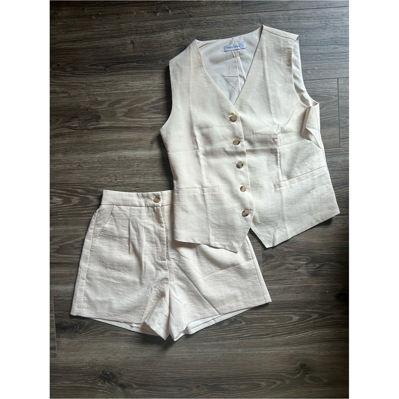NWT 2 piece Linen Set: Sleeveless Button Vest with Matching Shorts