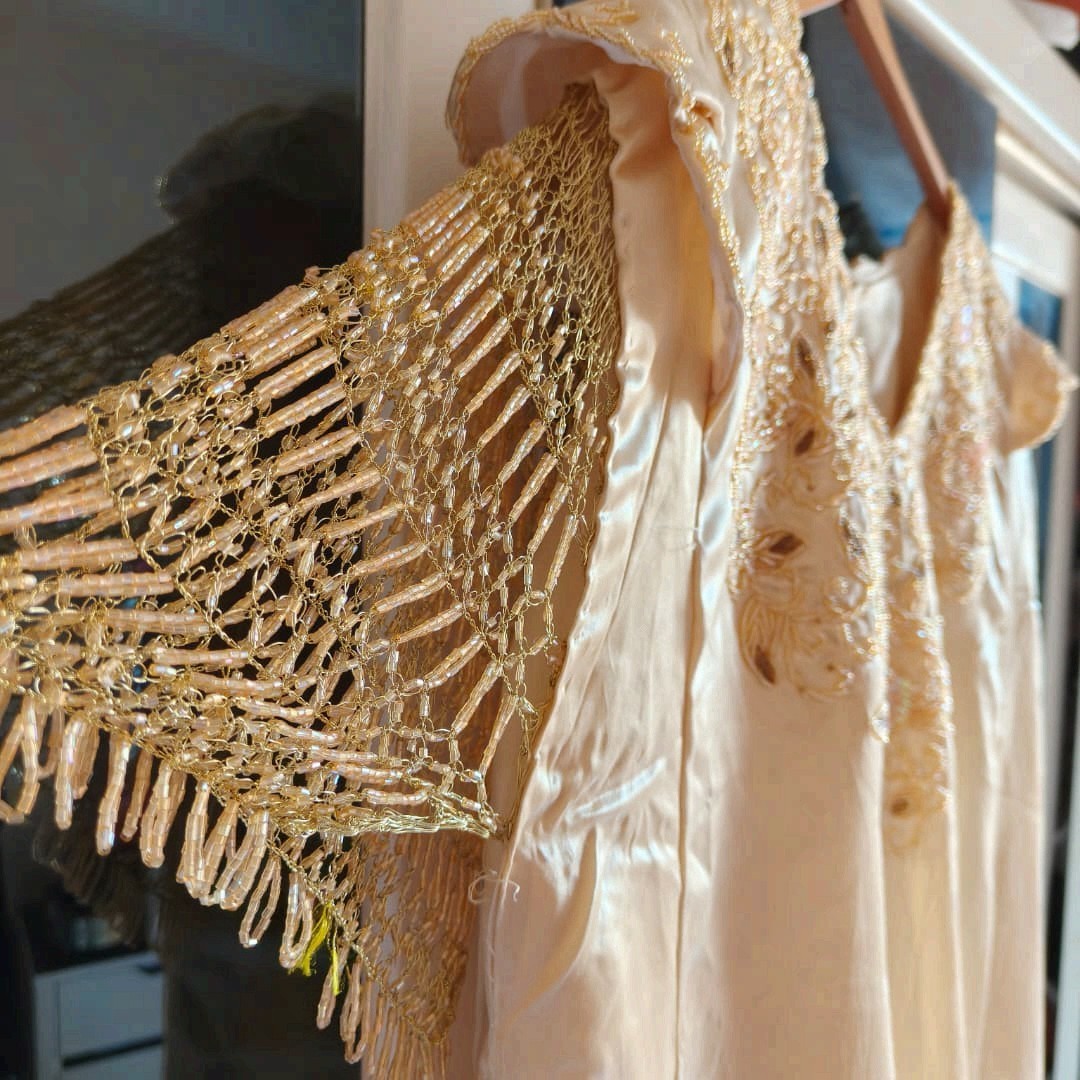 Vintage Algerian Constantine Chemsa Gandoura Gold Embroidered Dress Used