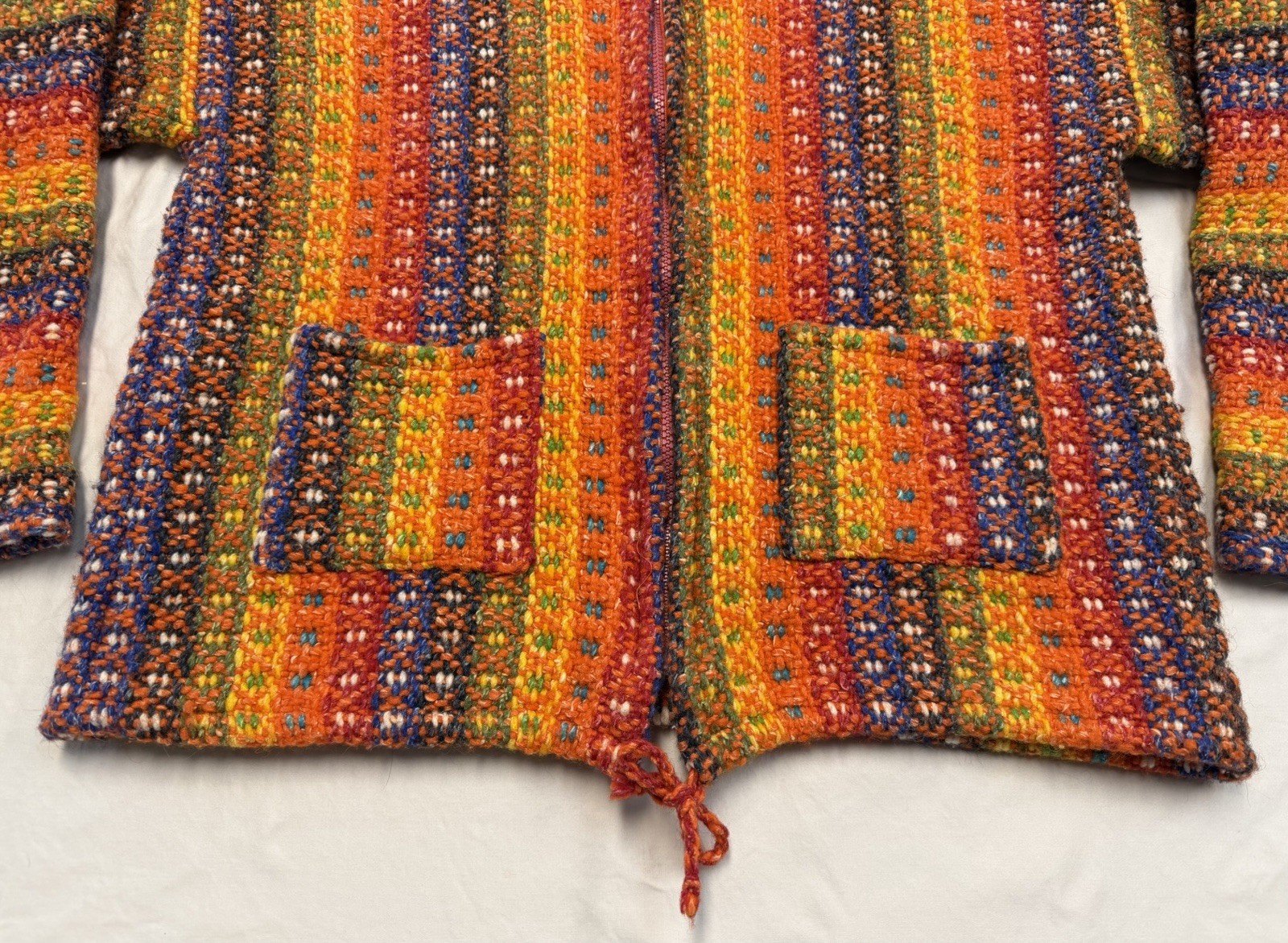 Ecuador Hand Knitted Full Zip Sweater Cardigan Handmade Rainbow Women’s SM / MED