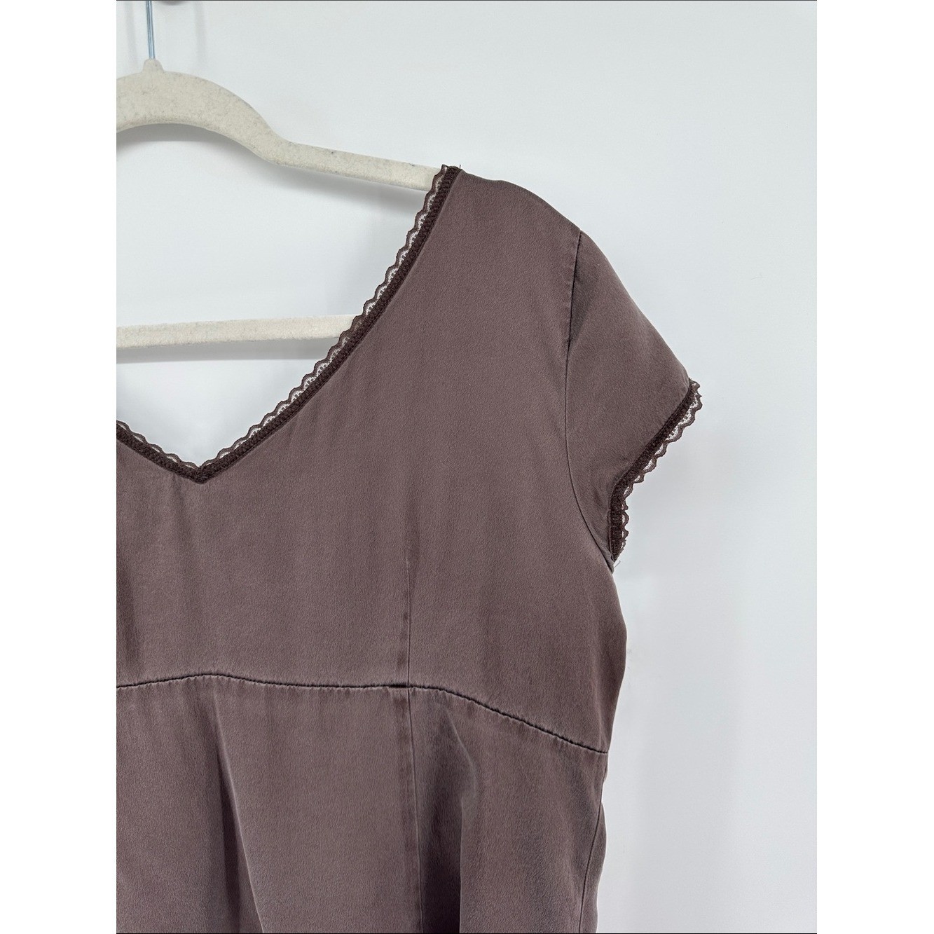 Sigrid Olsen Y2K VTG Fairycore Whimsigoth Brown V-Neck Short Sleeve Blouse Sz10P