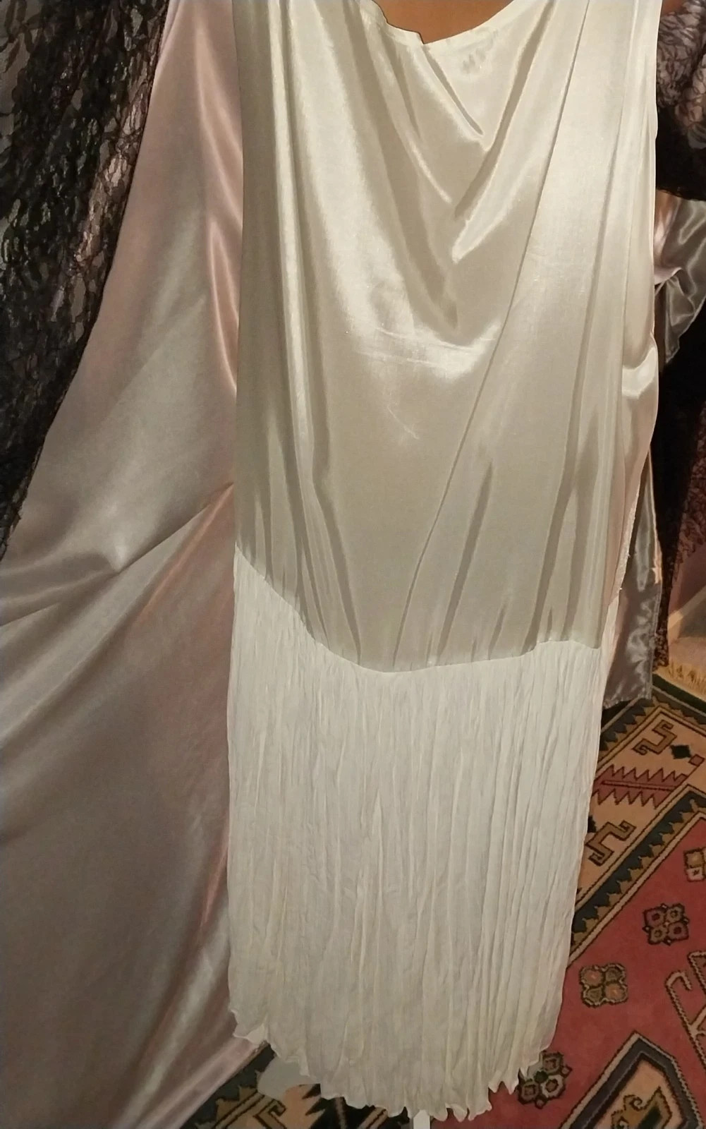VTG Satin Lace Drop Waist Flapper Maxi Dress Roaring 20s styL 50 ETHEL CANE ESQU