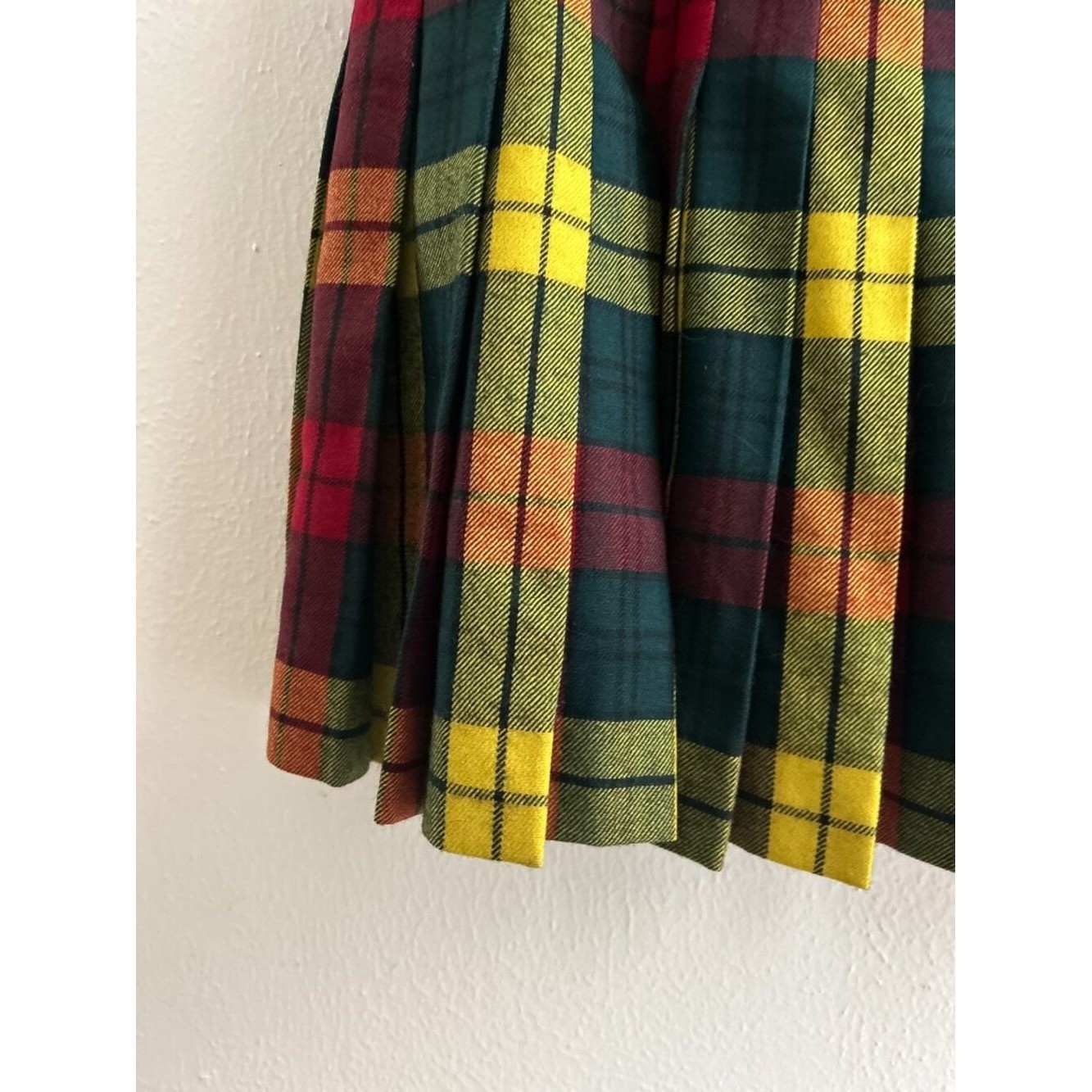 Vintage Escada Tartan Plaid Button Down Wool School Girl Skirt