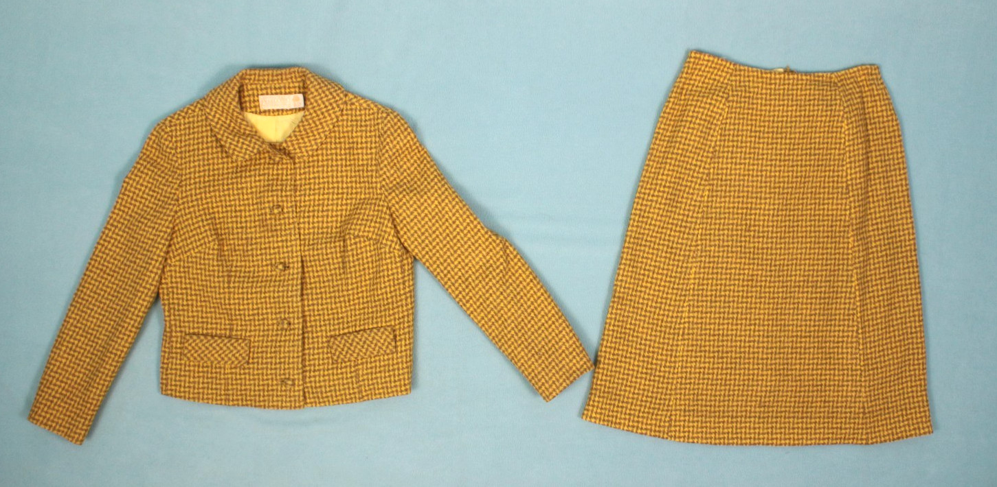 VTG Women&rsquo;s 60s 2 Pc Pendleton Yellow & Beige Wool Dress Suit XS/S 1960s