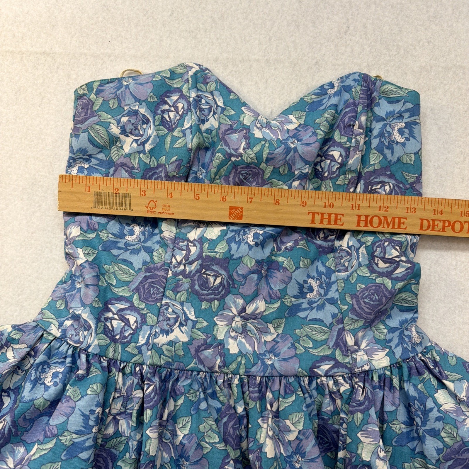 Vtg Laura Ashley Dress Medium Strapless Ruffle Tiers 90s Floral Blue Cottagecore