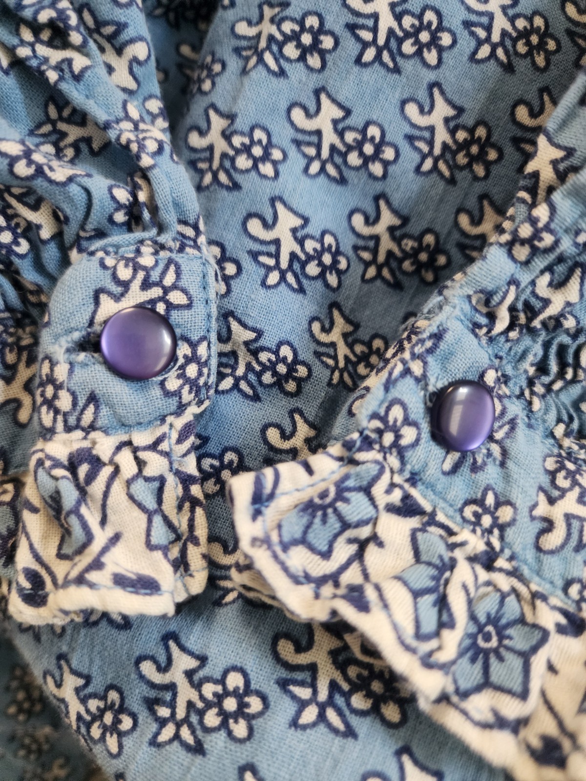 1970s Ramona Rull Floral Print Vintage Cotton Long Sleeve Dress in Blue Size L