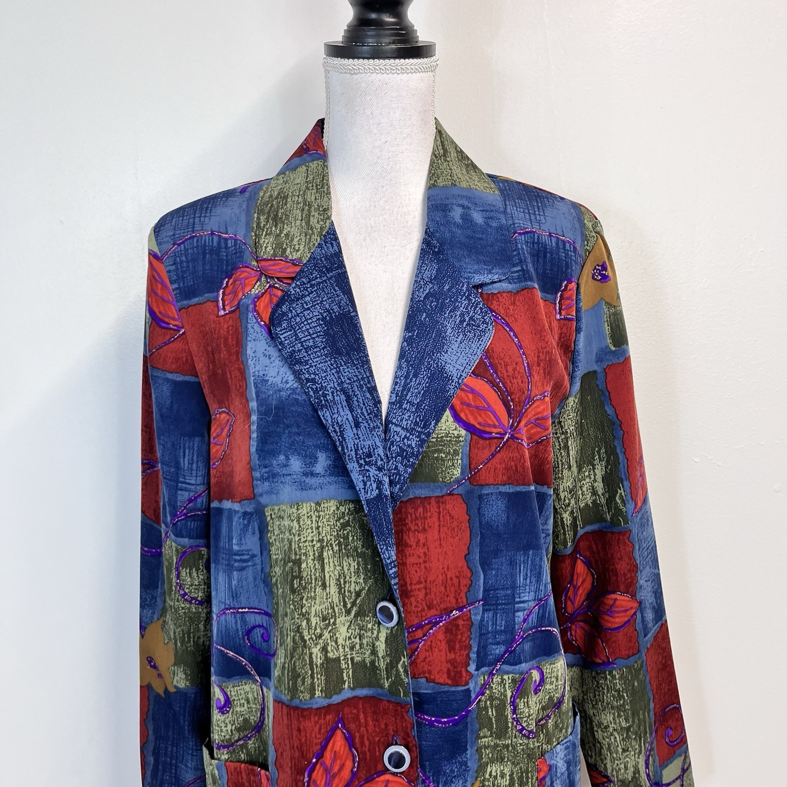 Vintage Peter Popovitch Blazer Jacket size Medium 90&rsquo;s Y2K Artsy Flowers Pockets