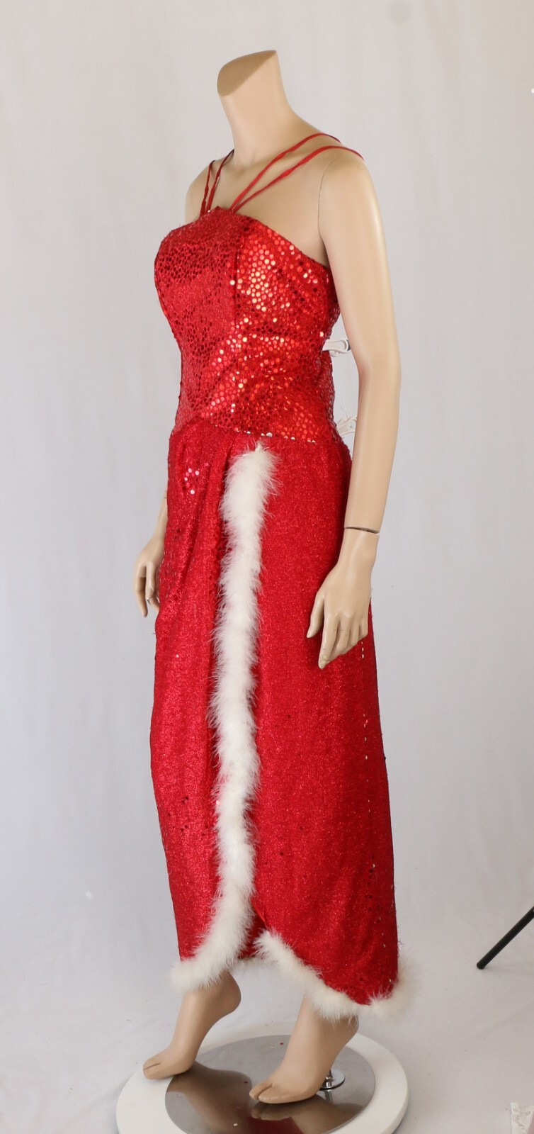 Flirtations Vintage 80s 90s Red Sequin White Feather Holiday Party Prom Dress 10