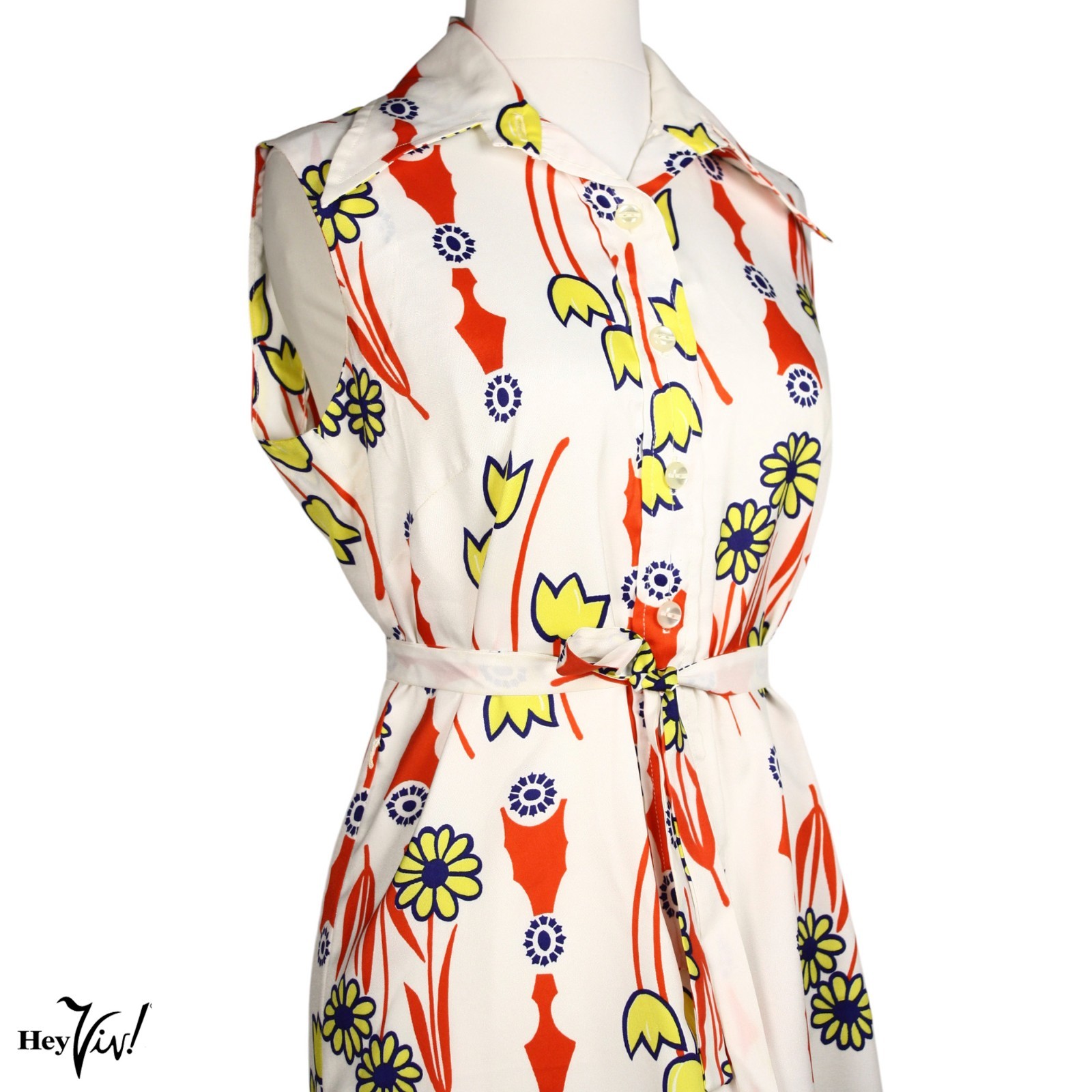 Vintage Ship n Shore Sleeveless Dress Yellow Red Daisy Print L B36 W36 – Hey Viv