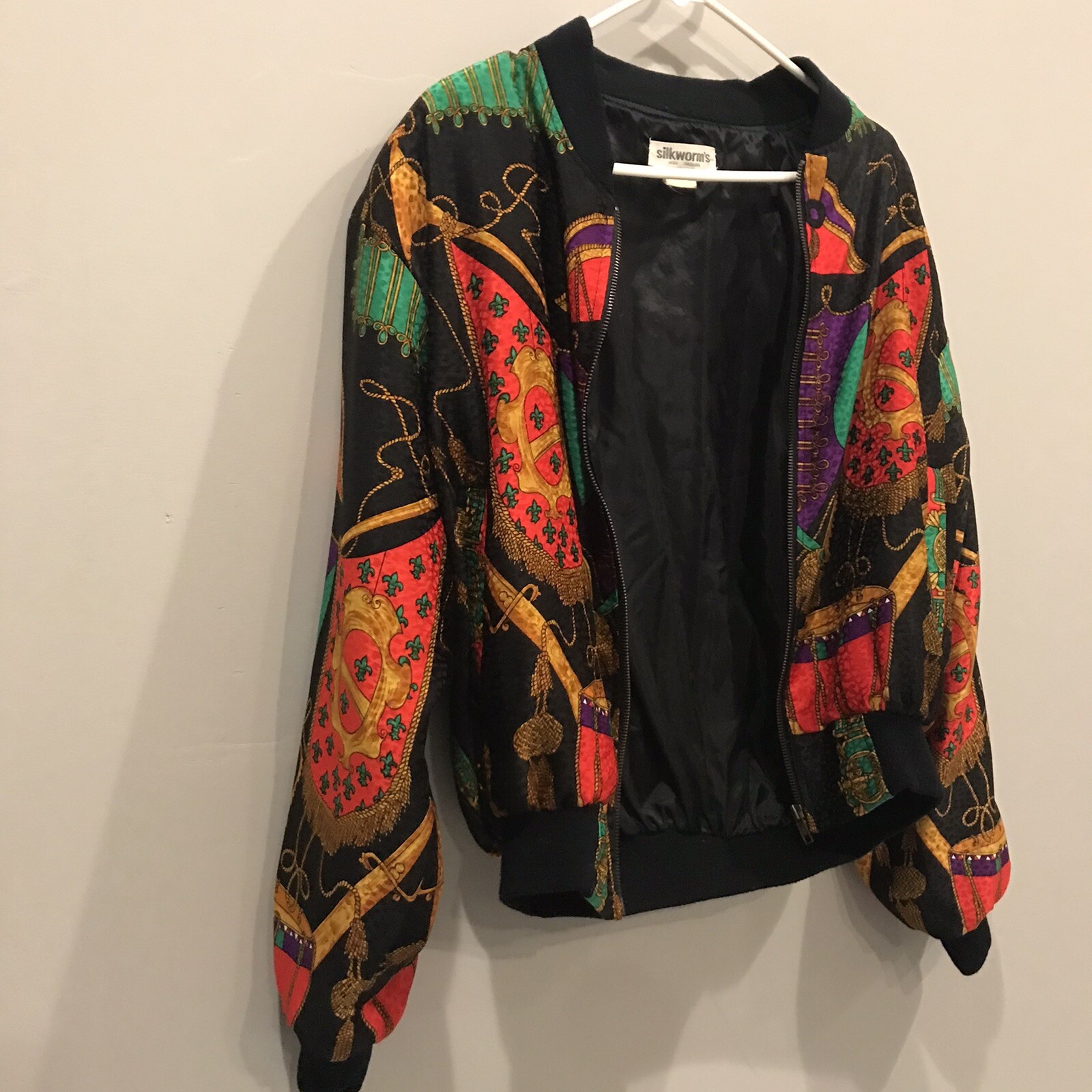 VTG Womens Silkworm&rsquo;s Bomber Jacket Colorful Dopamine Dressing Retro Polyester