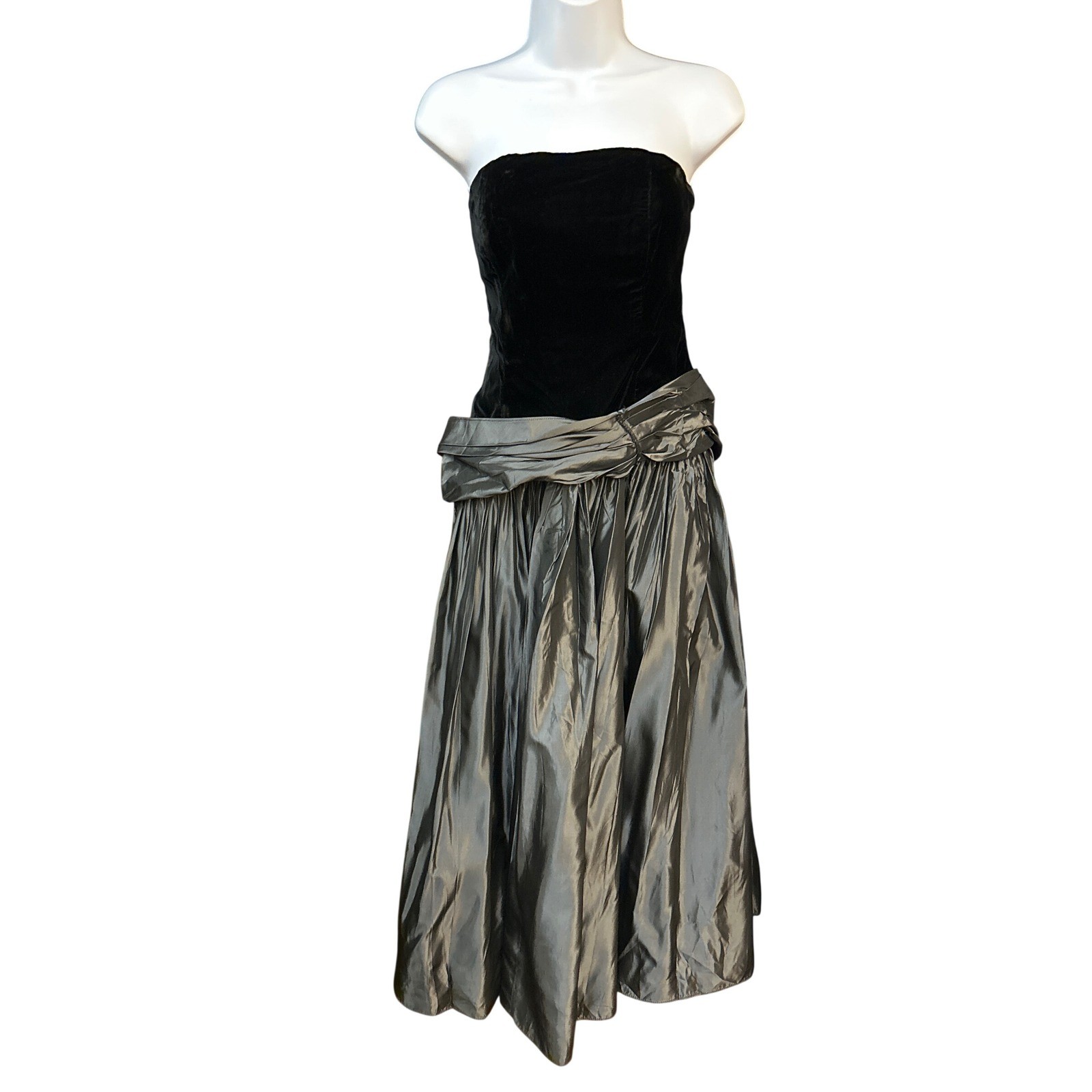 80s Patty O&rsquo;Neil Strapless Dress Gothic Glam Dark Romance Metallic Black Tie