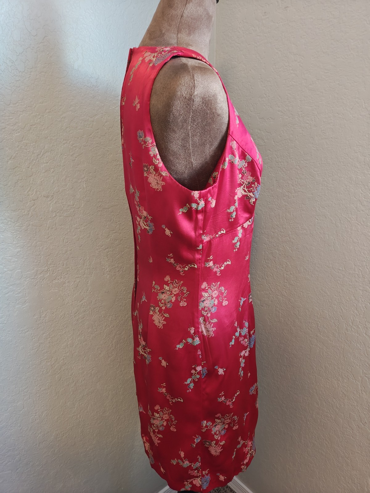 Vintage 90s Byer Too! Floral Asian Style Satin Dress – Red Mini Made in USA