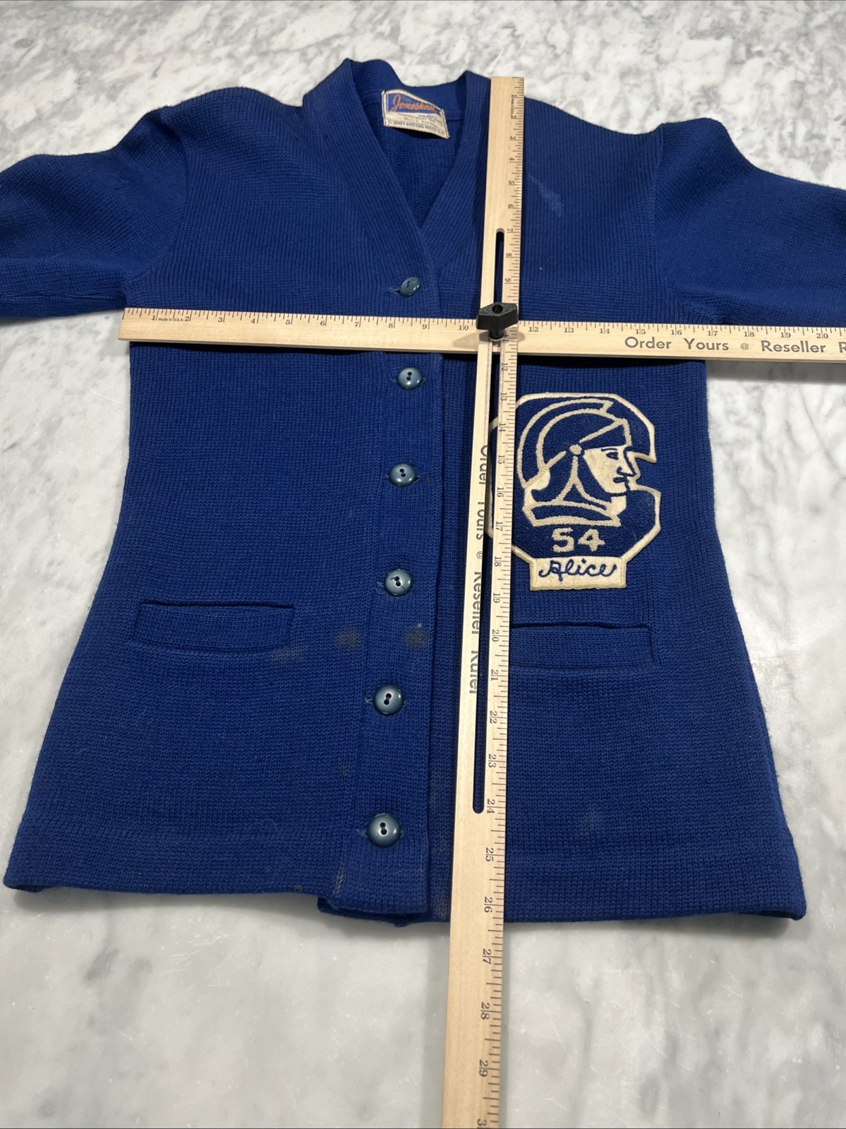 Vintage Jonesknit Varsity School Sweater Wool Women’s School Patch Stains Holes