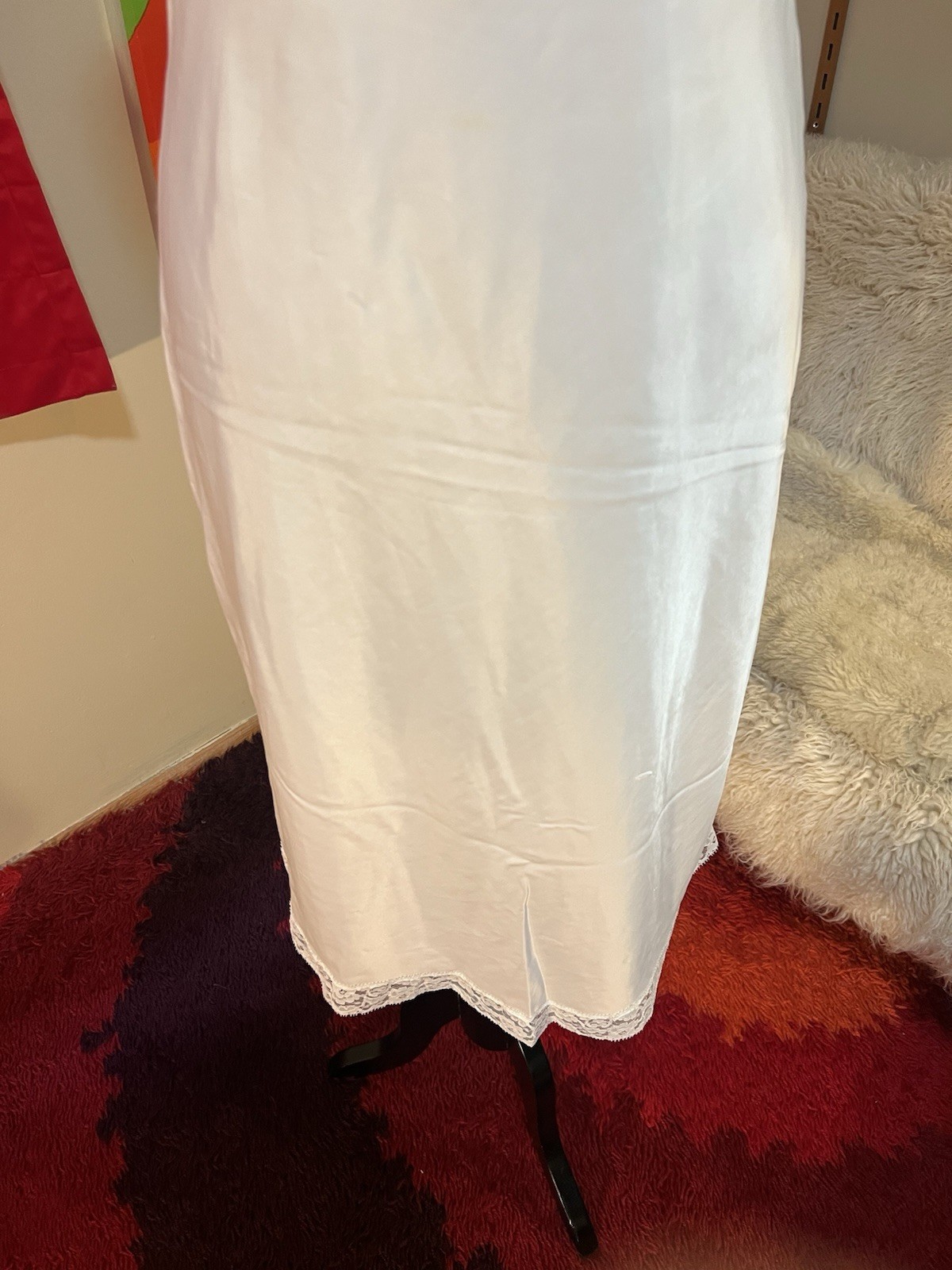Vtg 50s Lady Lynne Back Magic Silky Nylon Lace 32 USA Union Ivory Slip Dress
