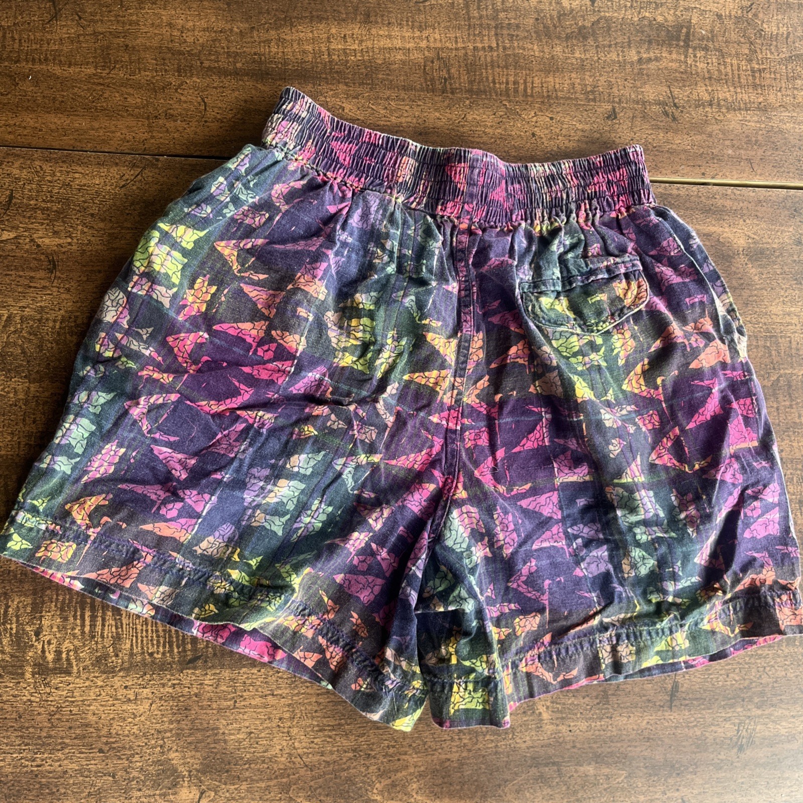 Vintage 80s Dashers Cotton Shorts Geometric Print Elastic Waist Medium Retro