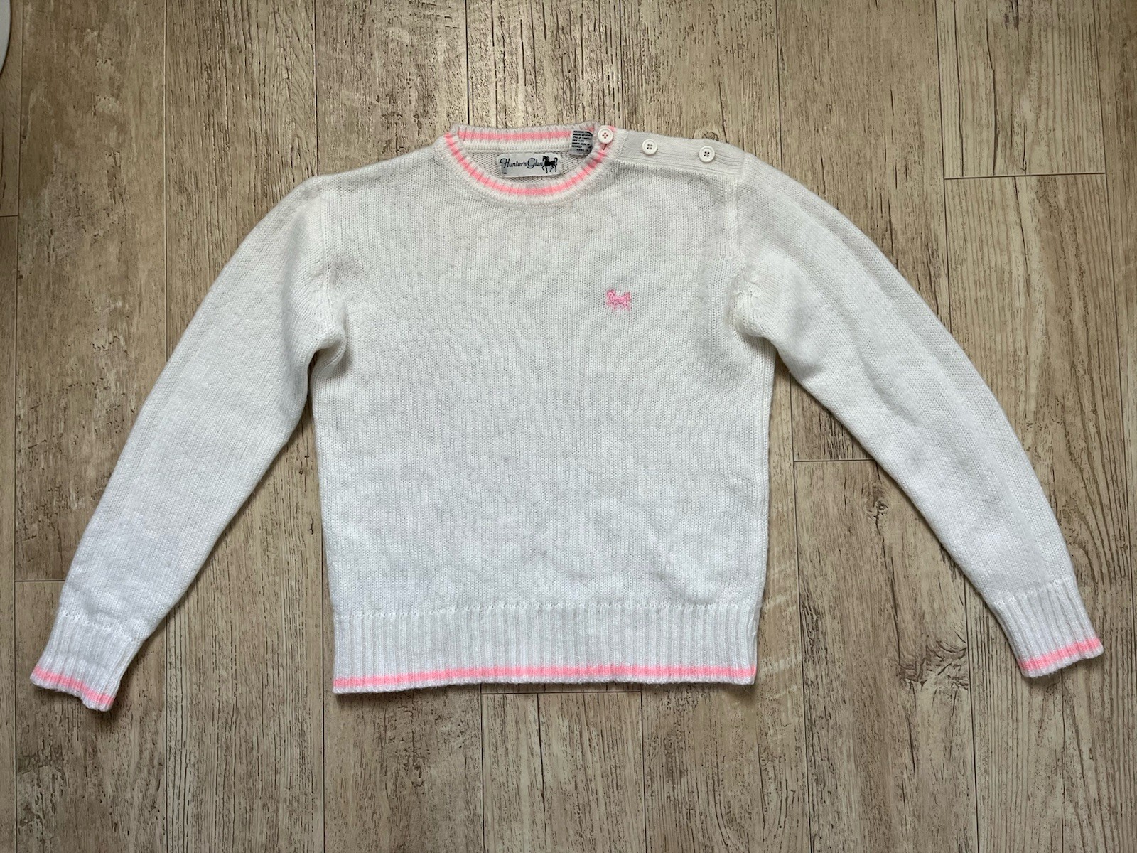 Vintage 80s Hunter&rsquo;s Glen Pink White Crew Neck Sweater Sz S/M Barbie Core