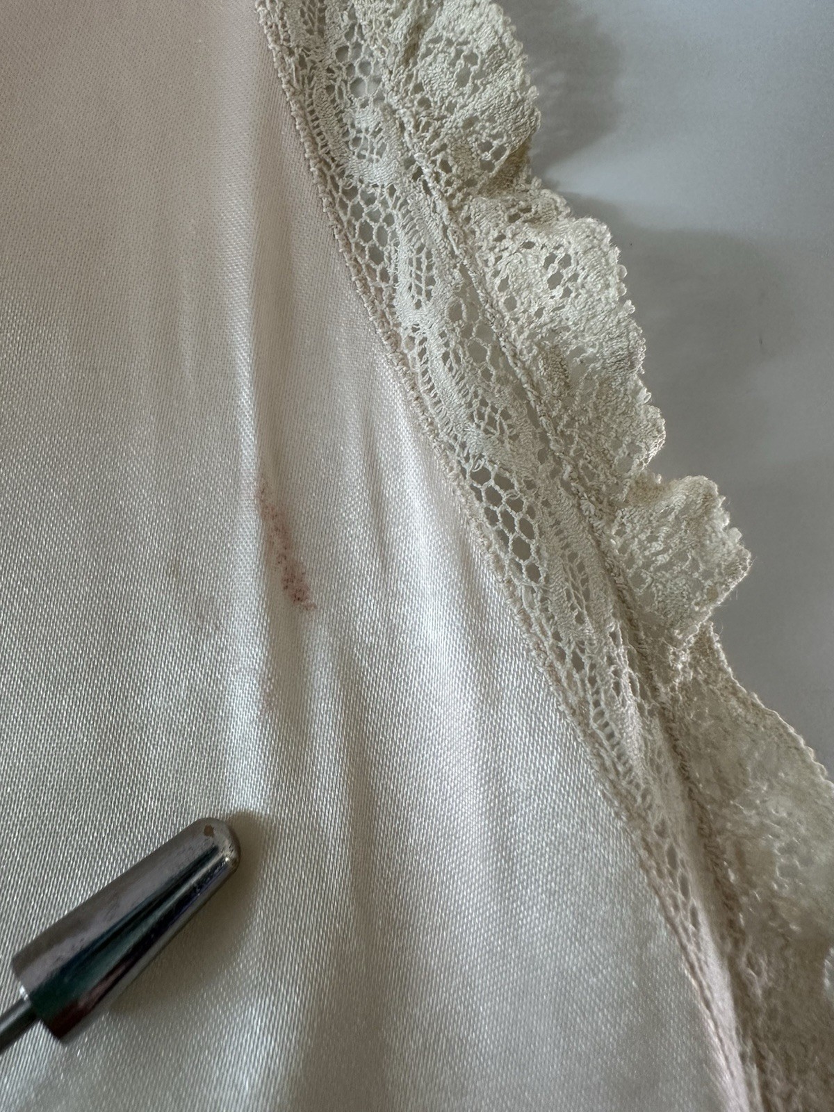 1930s Rayon Satin Bed Jacket Champagne Peach Lace Bow Tie Front Boudoir Top VTG