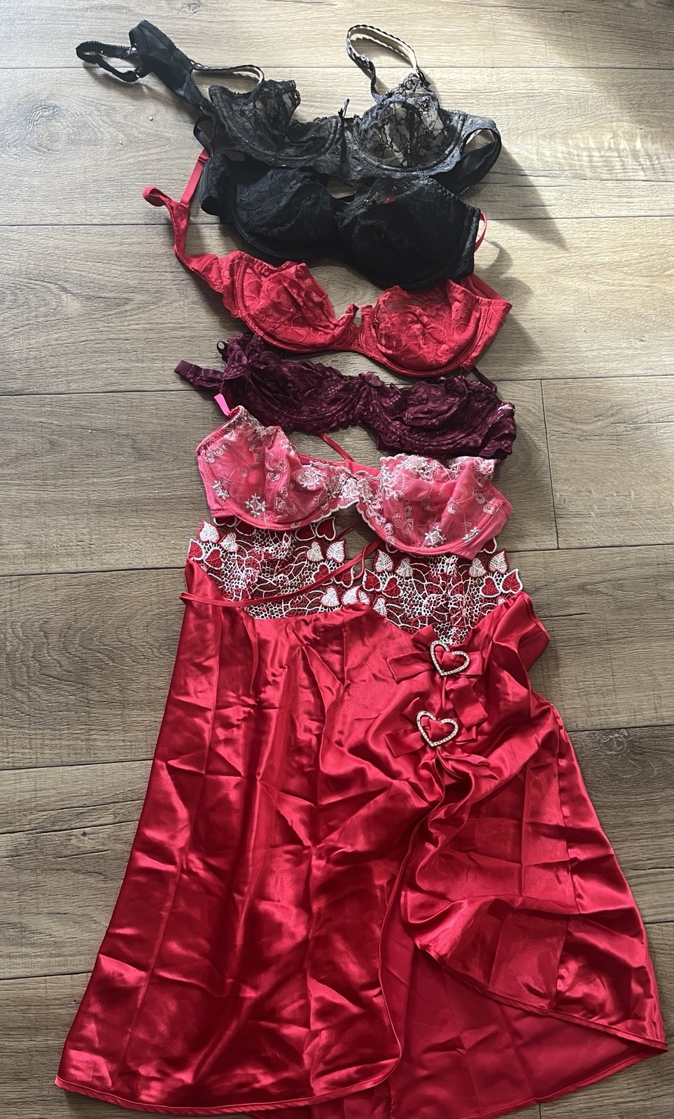 Vintage Lot Of 5 Bras 1 Slip Fredericks By Hollywood Black Pink Lace Sexy