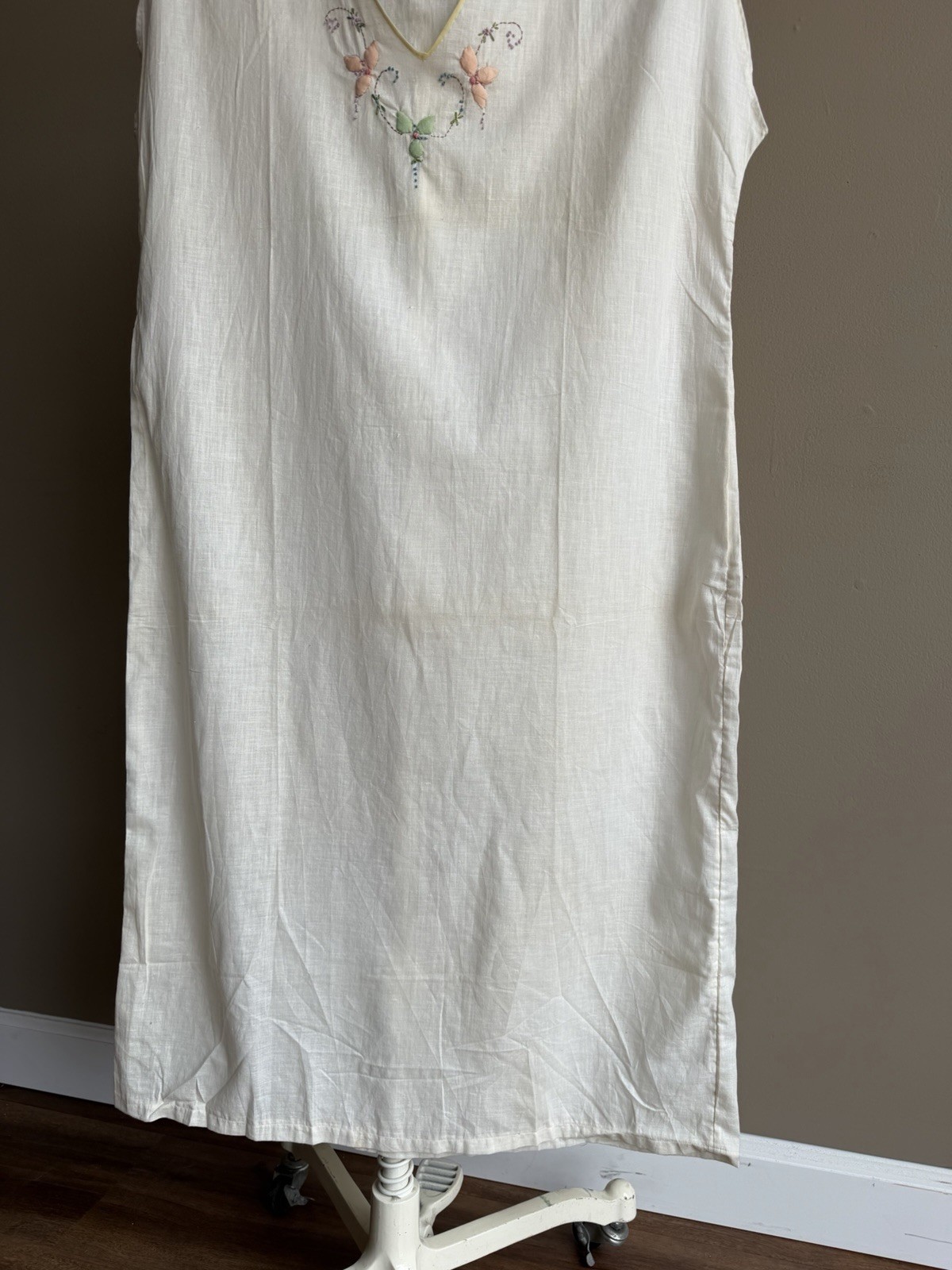 VTG 20s 30s Antique Cotton Night Dress Porto Rican Maid Hand Sewn NOS Lingerie