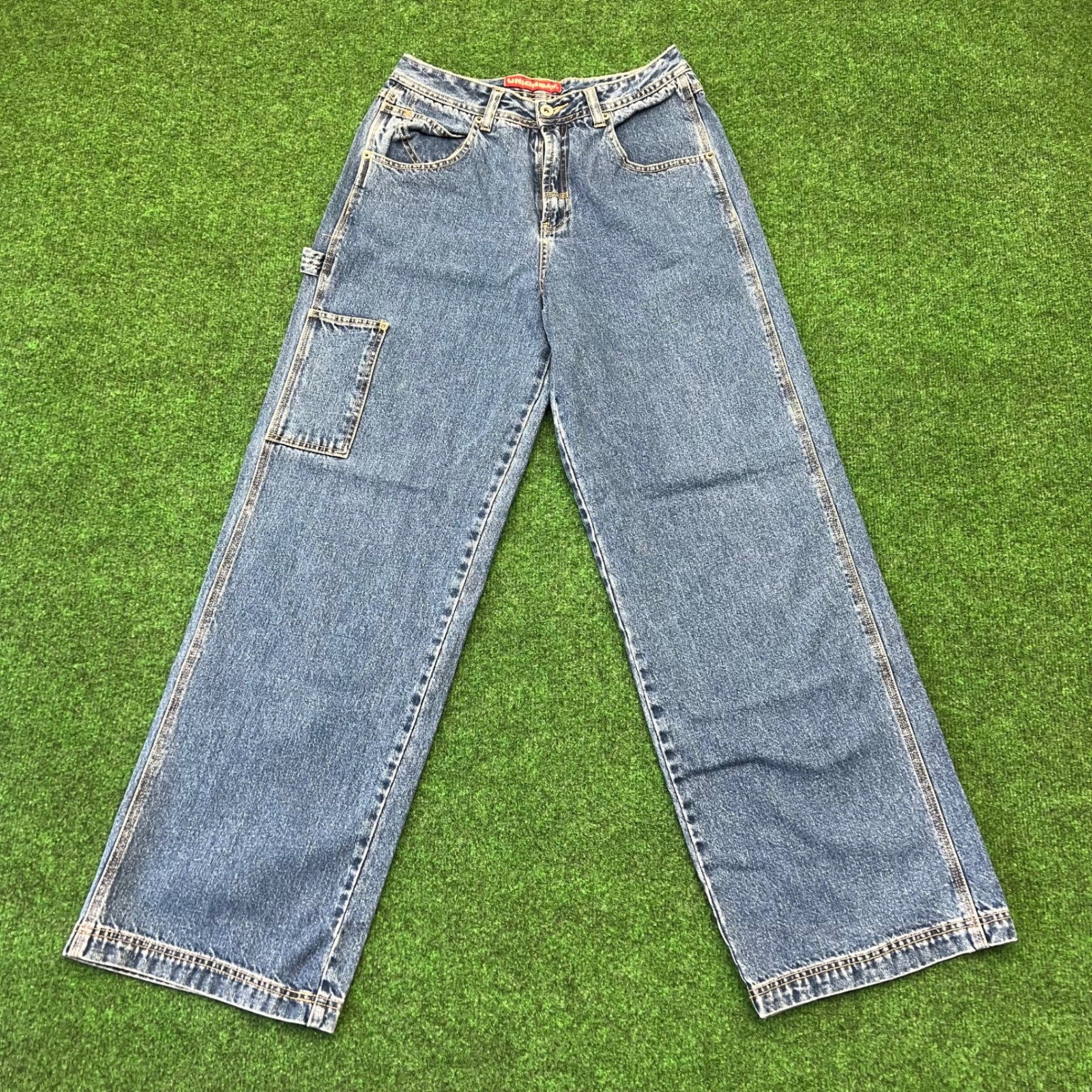 Vintage 90s Union Bay Womens Blue Denim Wide Leg Carpenter Jeans Size 9