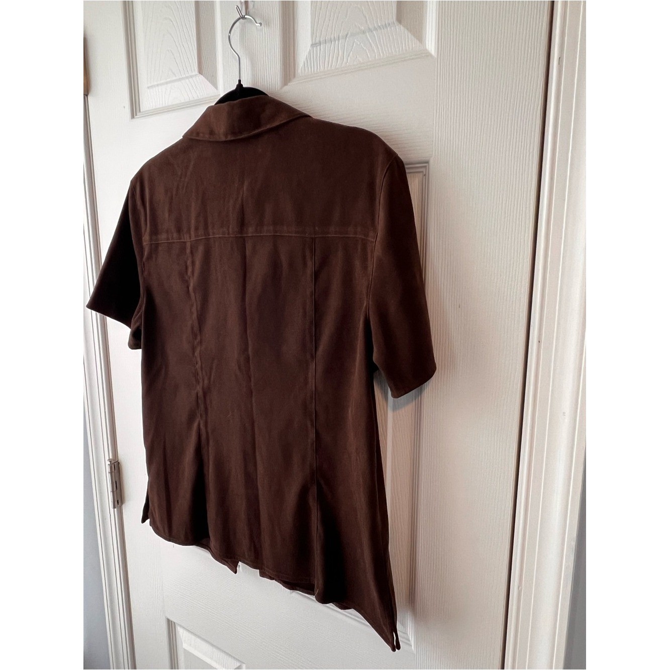 Vintage Harolds Brown Faux Suede Button Down Shirt Women Size 12 Microsuede Y2K