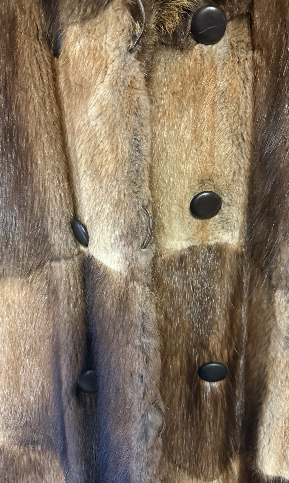 GORGEOUS Womans Checkerboard Long Fur Coat Fox Fur Collar AMAZING Lining Pattern