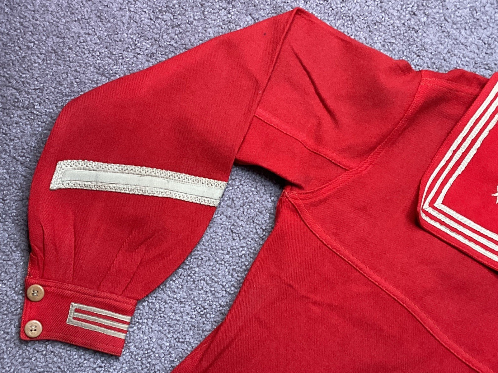 Early 1920’s Red Wool Sailor Style Uniform Shirt Blouse Pullover With Patch