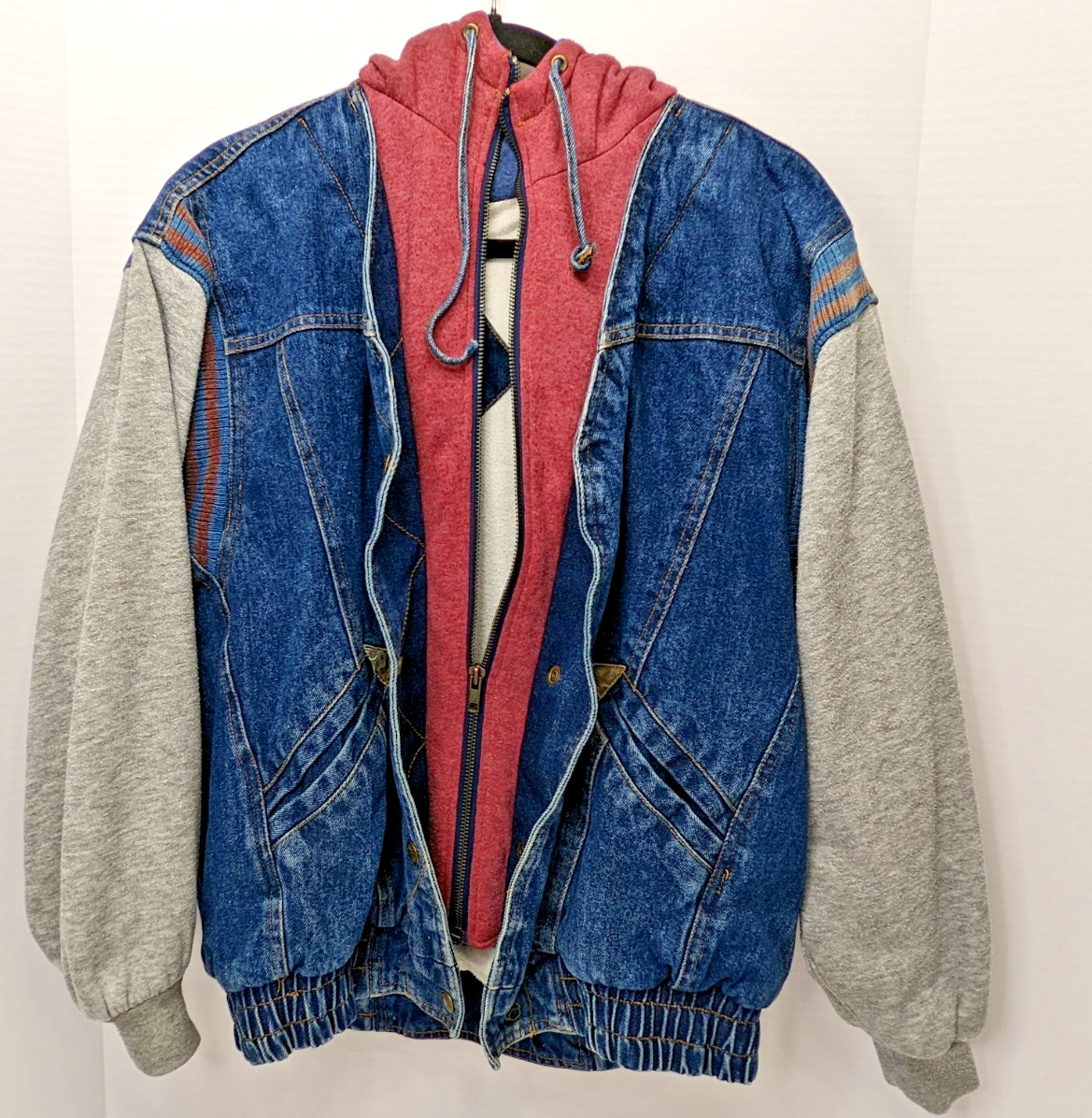 Vintage 90s NYG Heavyweight Denim Hooded Jacket Grunge Colorblock Sz S