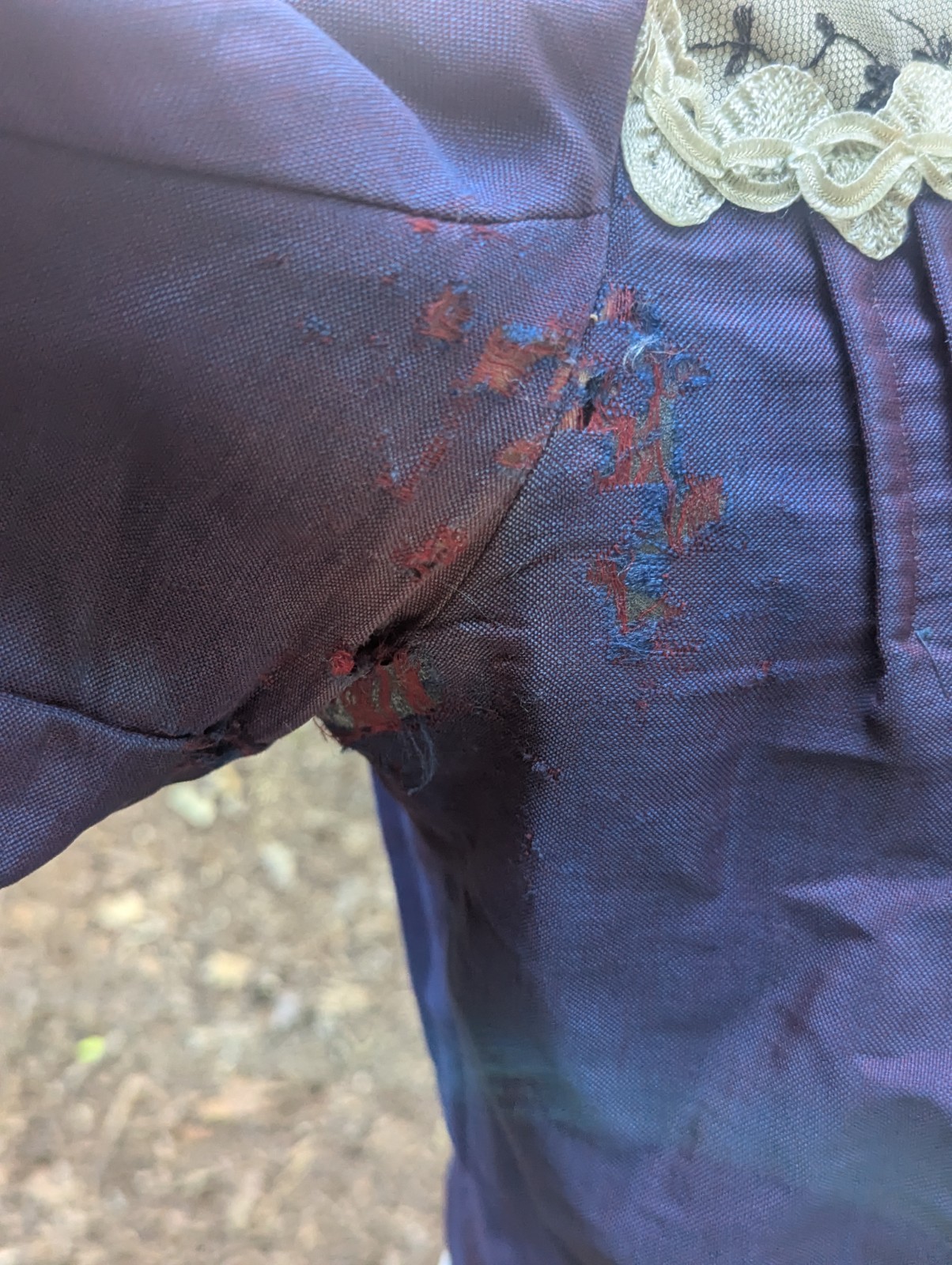 Antique Victorian Silk Bodice Purple Leg-O-Mutton Sleeves Lace Yoke Study Piece